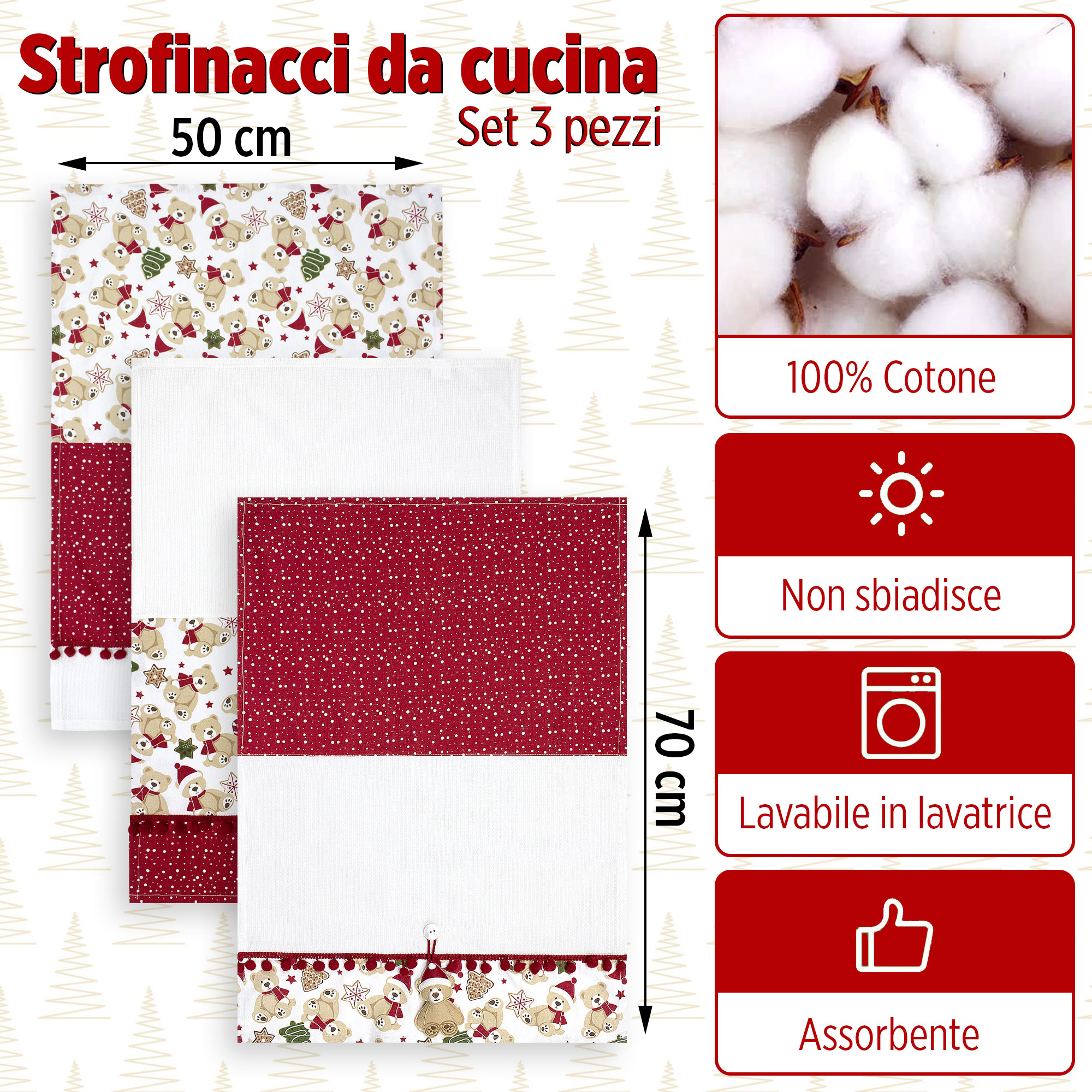 Set Strofinacci Natalizi Canovacci ricamati 3 Pezzi Decoro Natale 6972 - Foto 26 di 29