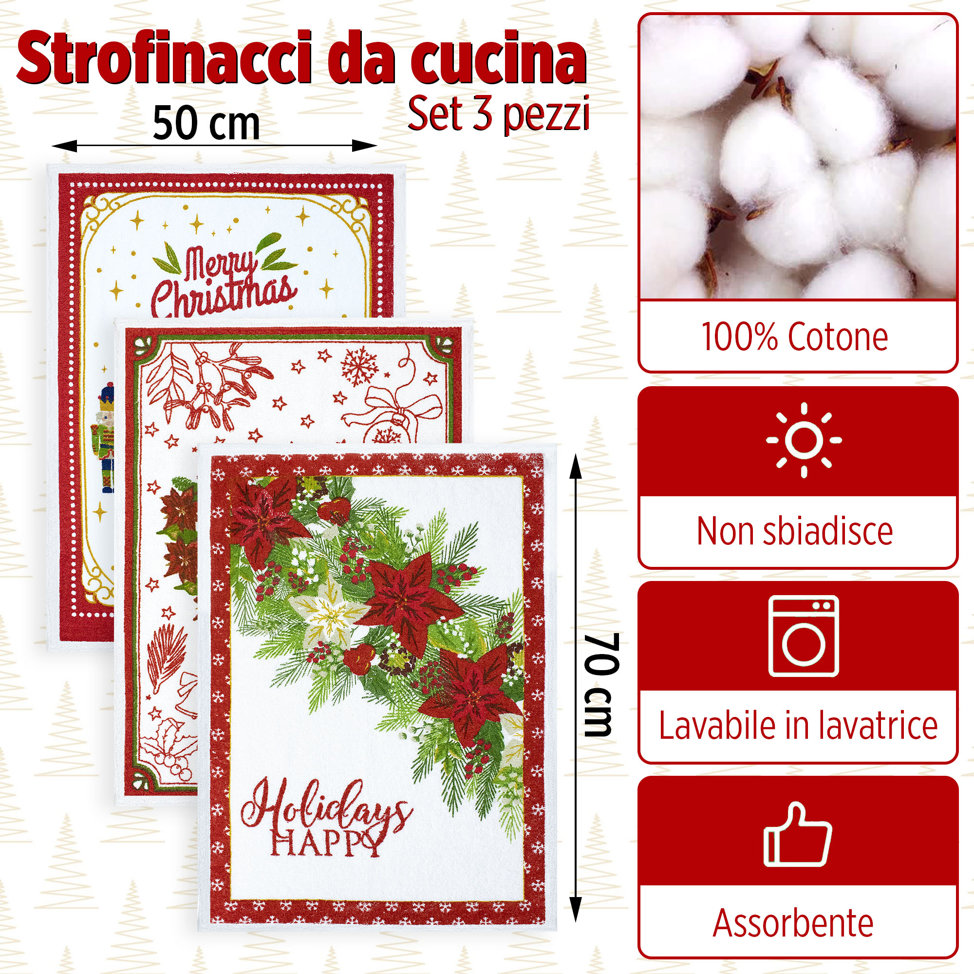 Set Strofinacci Natalizi Canovacci in spugna 3 Pezzi Decoro Natale 6973 - Imagen 7 de 15