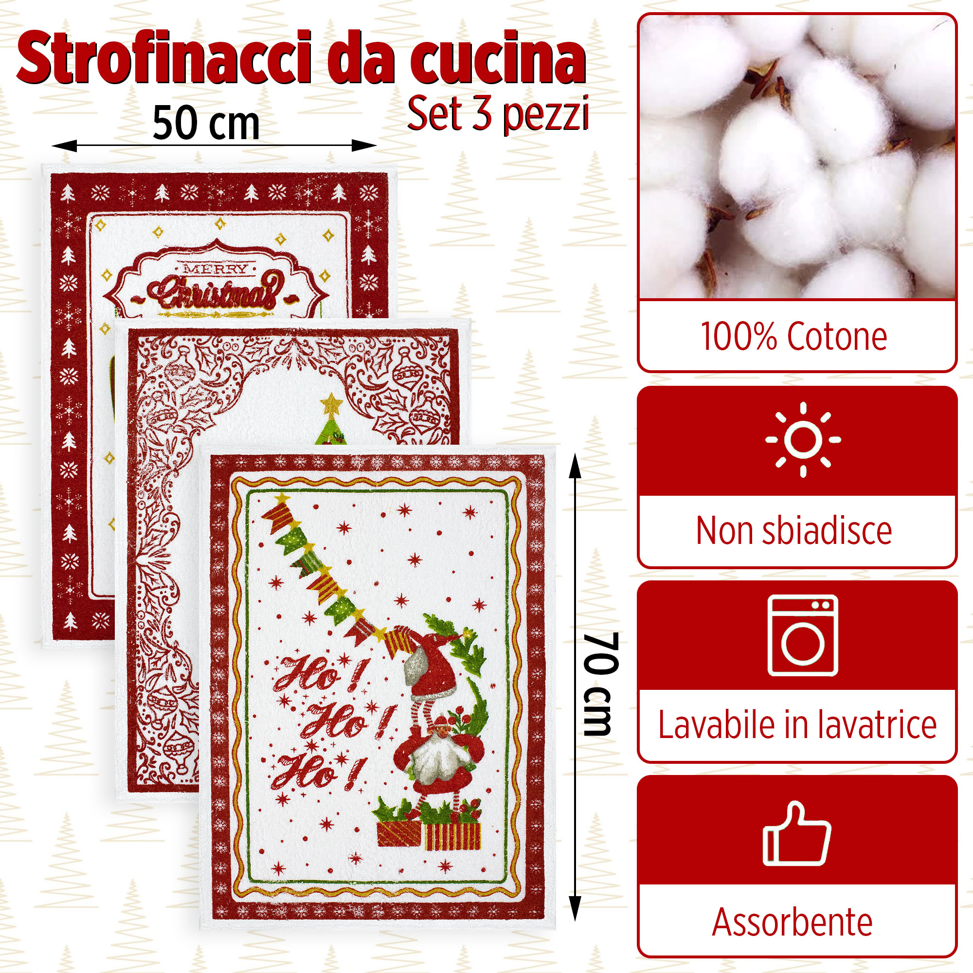 Set Strofinacci Natalizi Canovacci in spugna 3 Pezzi Decoro Natale 6973 - Imagen 14 de 15