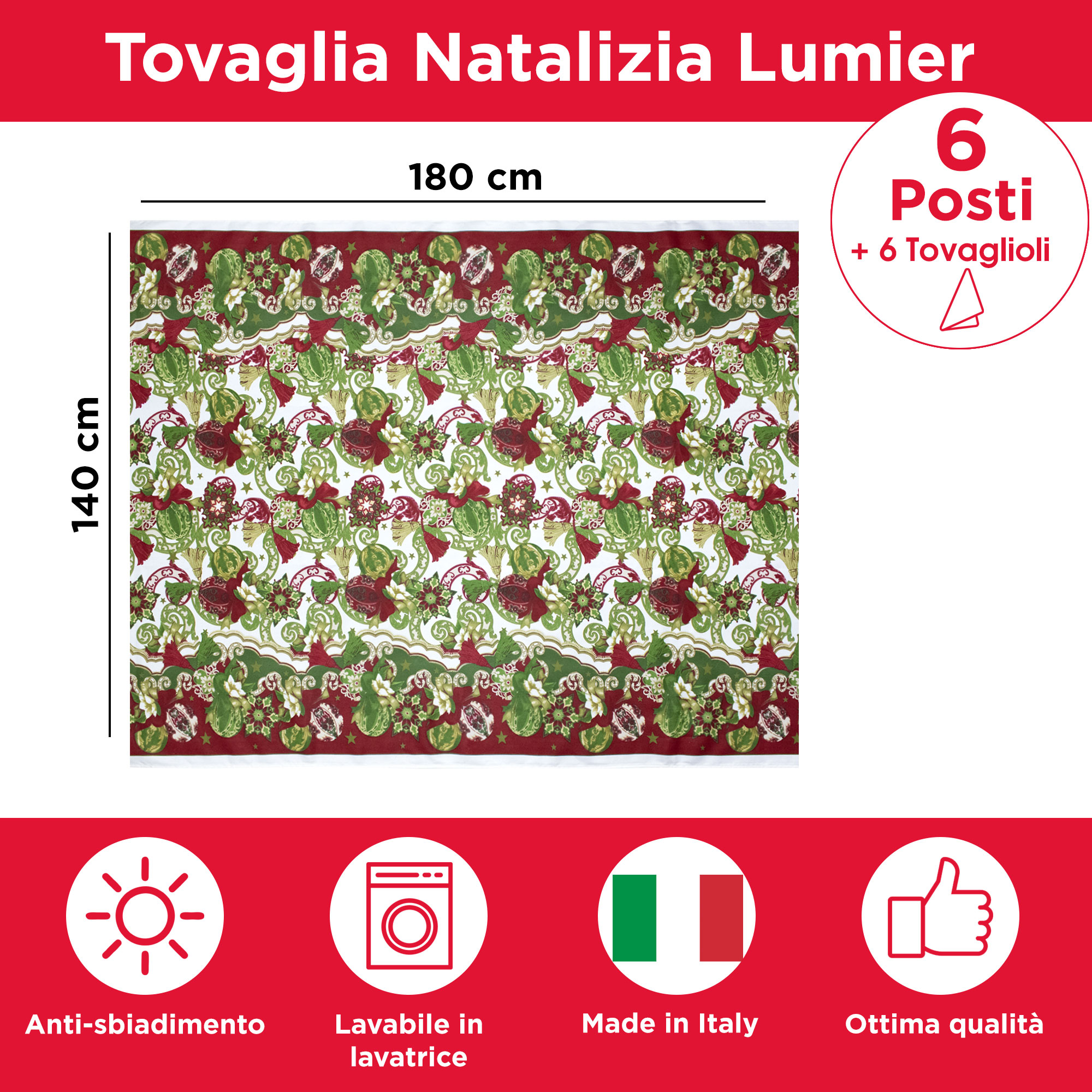 Tovaglia Natalizia servizio da tavola + tovaglioli Natale varie misure 6979 - Foto 24 di 36