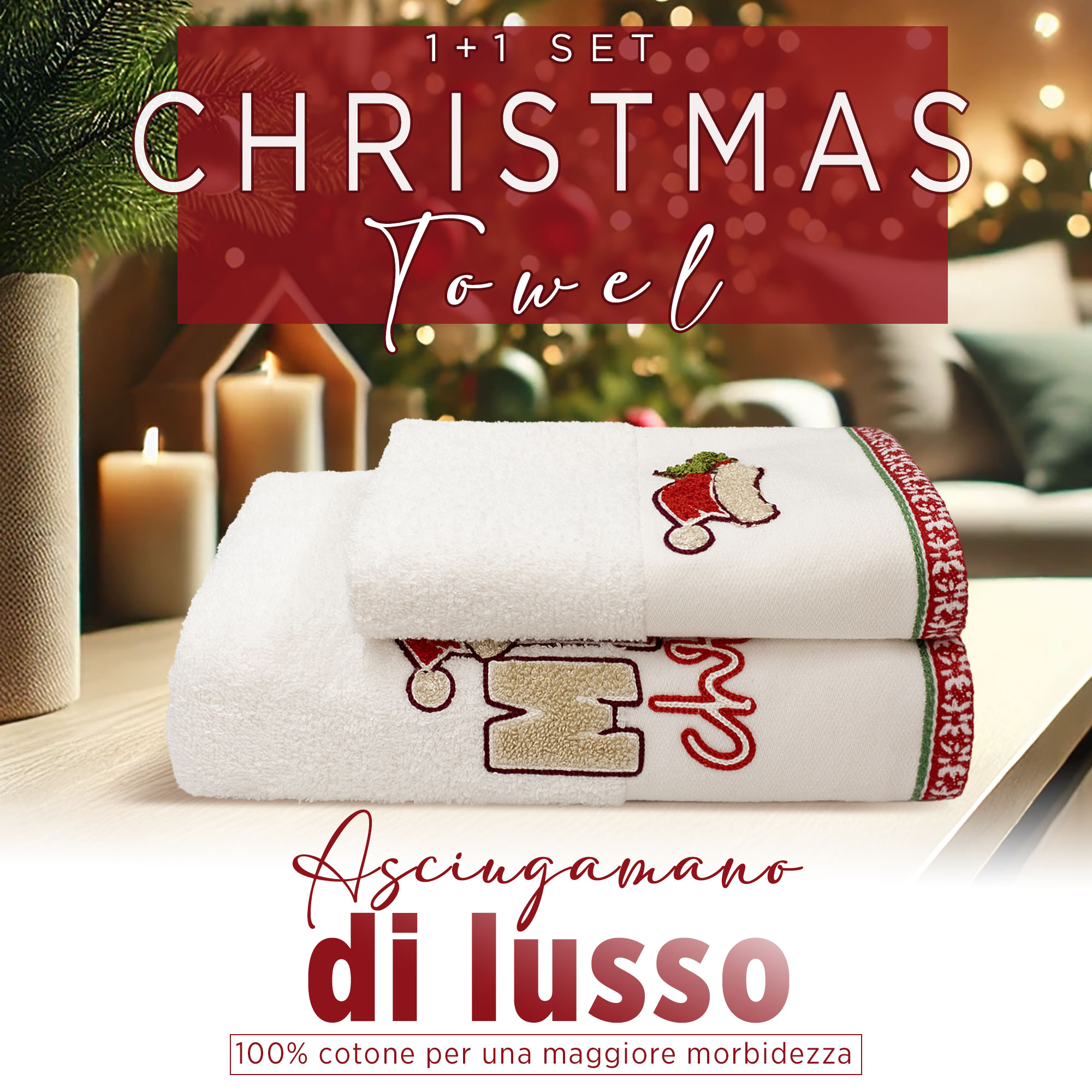 Asciugamani Natalizi Bagno set 1+1 in Spugna di Cotone Decoro Natale 6983 - Foto 59 di 71