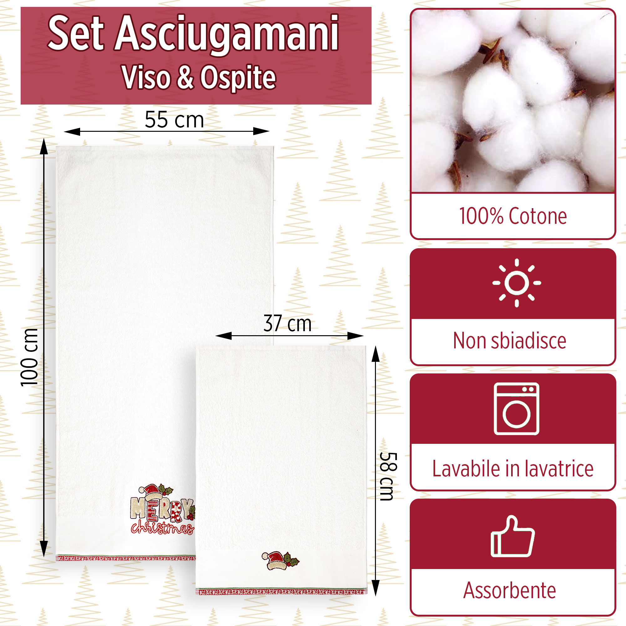 Asciugamani Natalizi Bagno set 1+1 in Spugna di Cotone Decoro Natale 6983 - Foto 62 di 71
