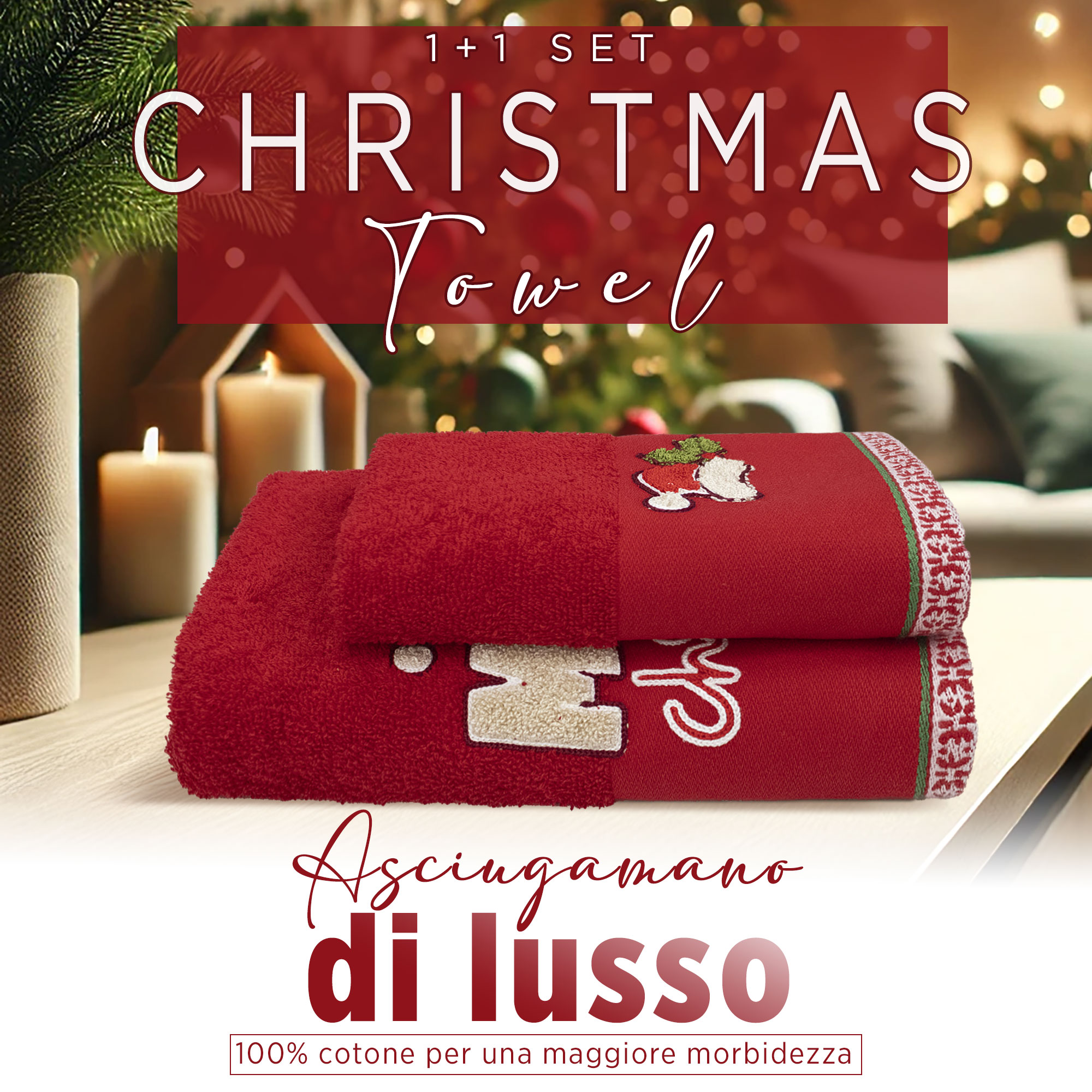 Asciugamani Natalizi Bagno set 1+1 in Spugna di Cotone Decoro Natale 6983 - Foto 66 di 71