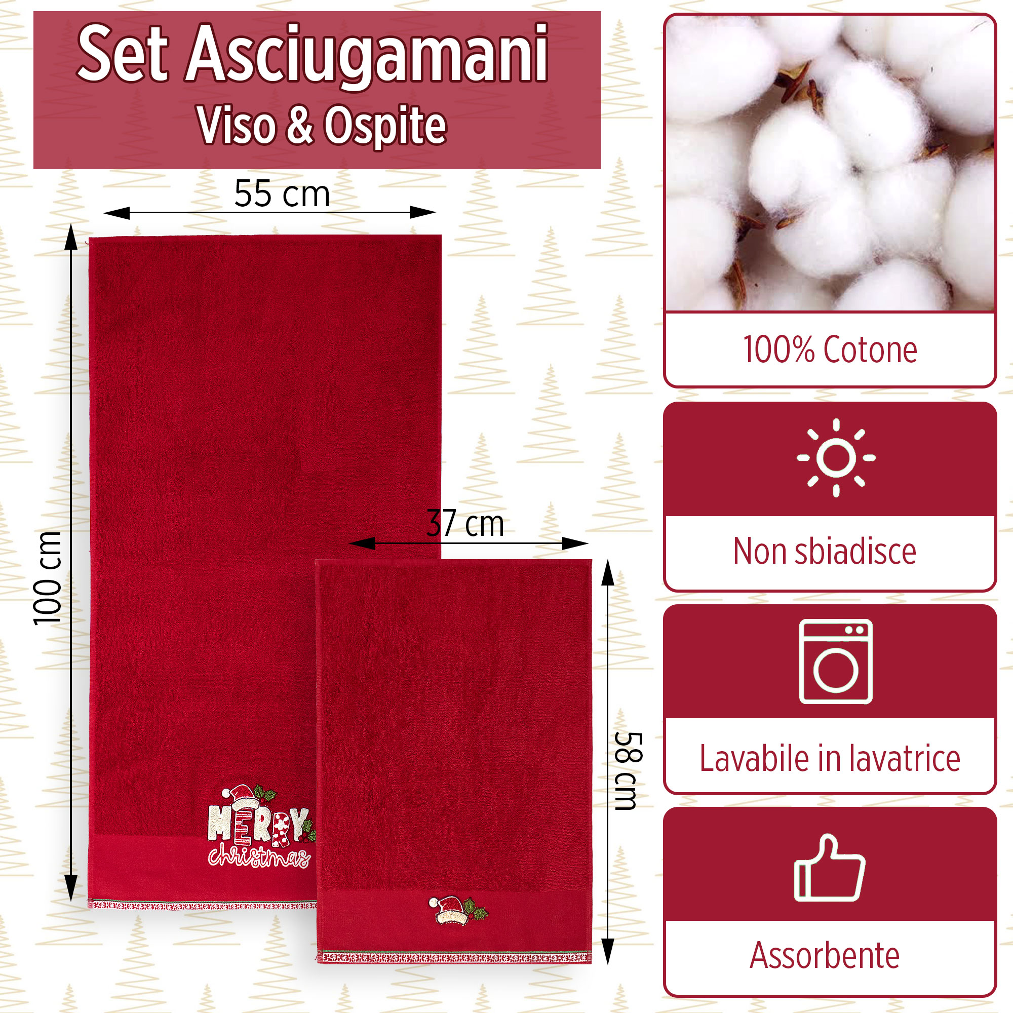 Asciugamani Natalizi Bagno set 1+1 in Spugna di Cotone Decoro Natale 6983 - Foto 69 di 71