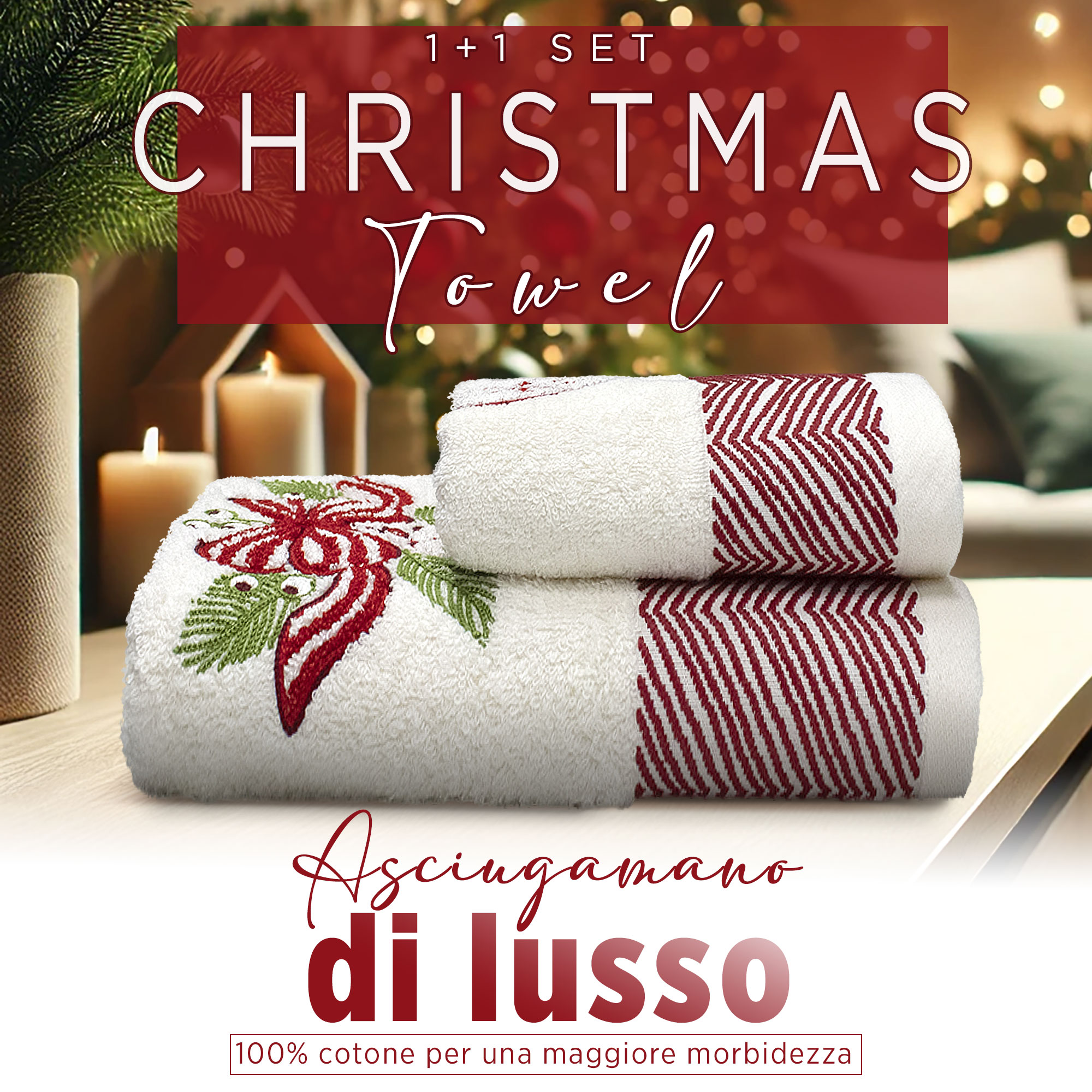 Asciugamani Natalizi Bagno set 1+1 in Spugna di Cotone Decoro Natale 6983 - Foto 3 di 71