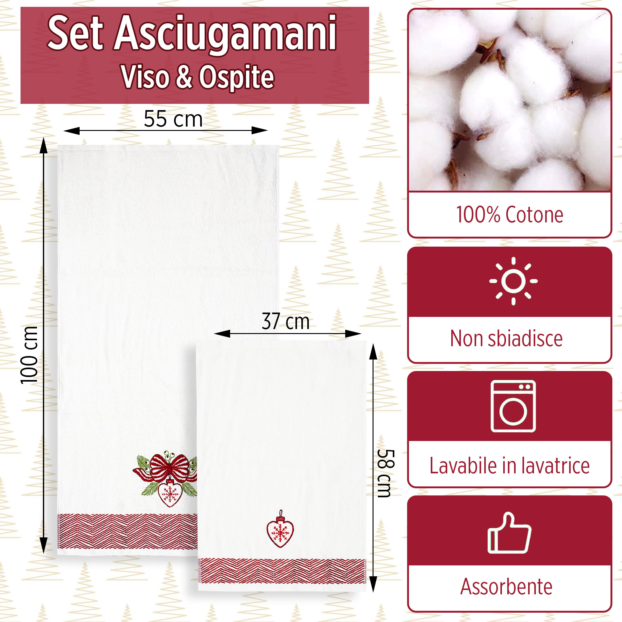 Asciugamani Natalizi Bagno set 1+1 in Spugna di Cotone Decoro Natale 6983 - Foto 6 di 71