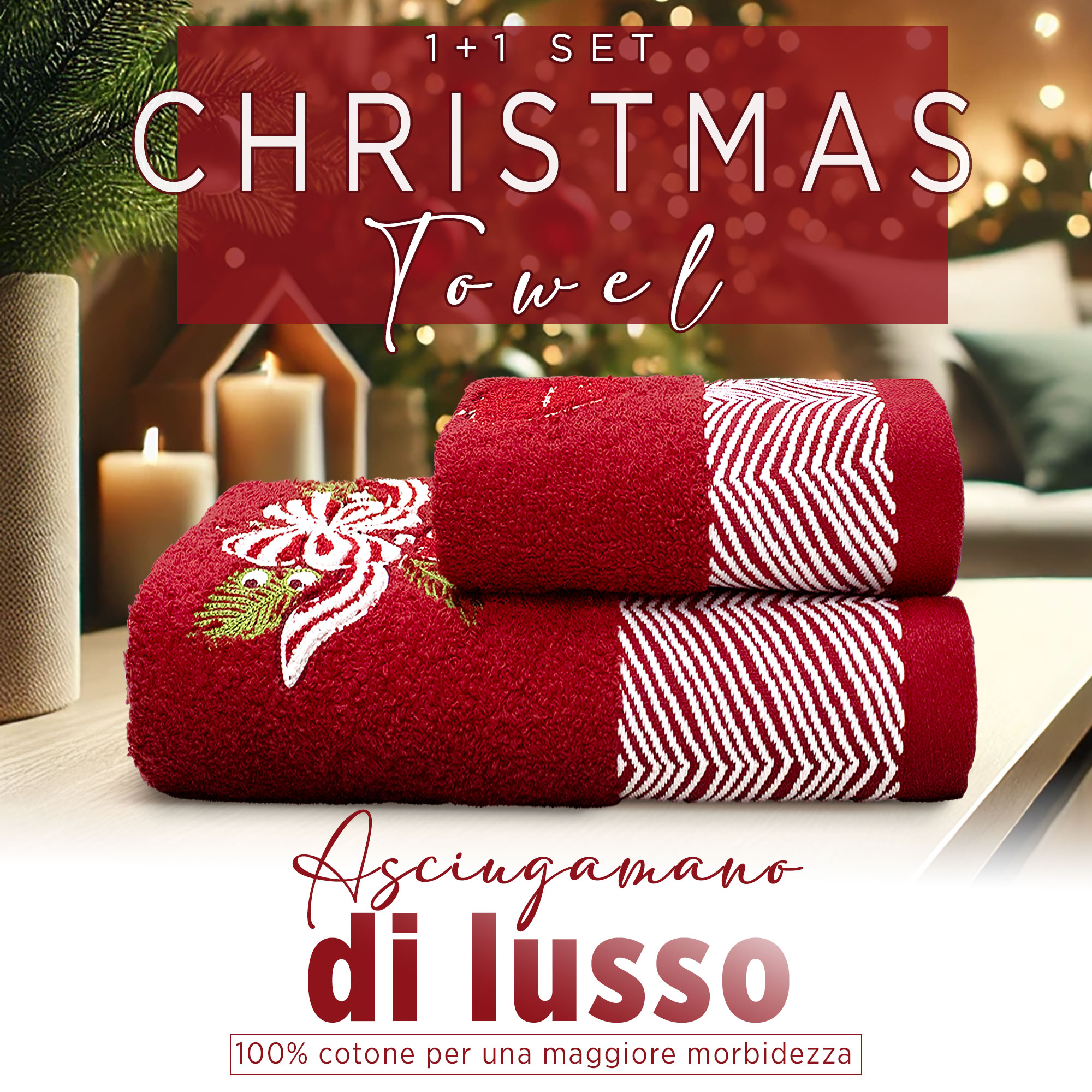 Asciugamani Natalizi Bagno set 1+1 in Spugna di Cotone Decoro Natale 6983 - Foto 10 di 71