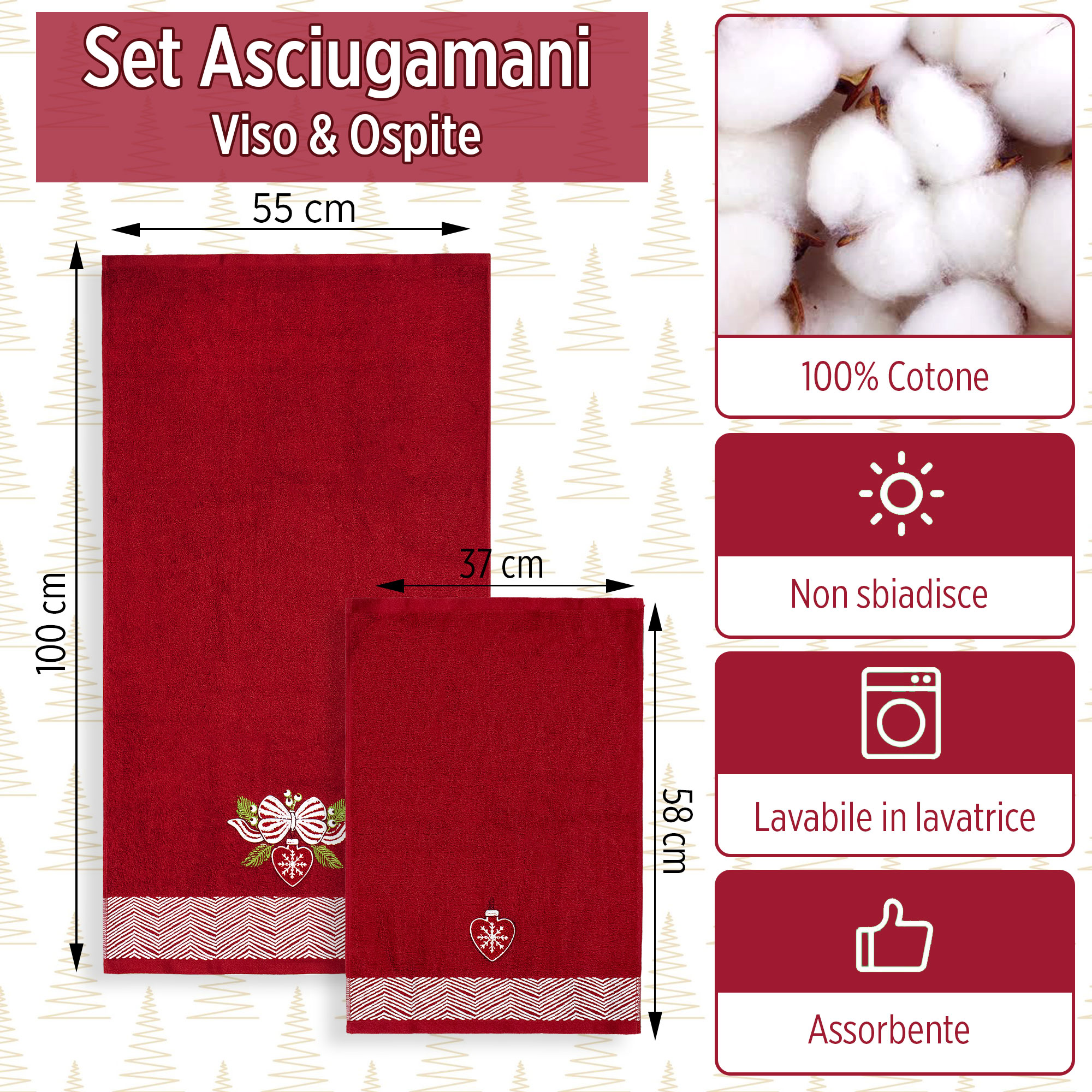 Asciugamani Natalizi Bagno set 1+1 in Spugna di Cotone Decoro Natale 6983 - Foto 13 di 71