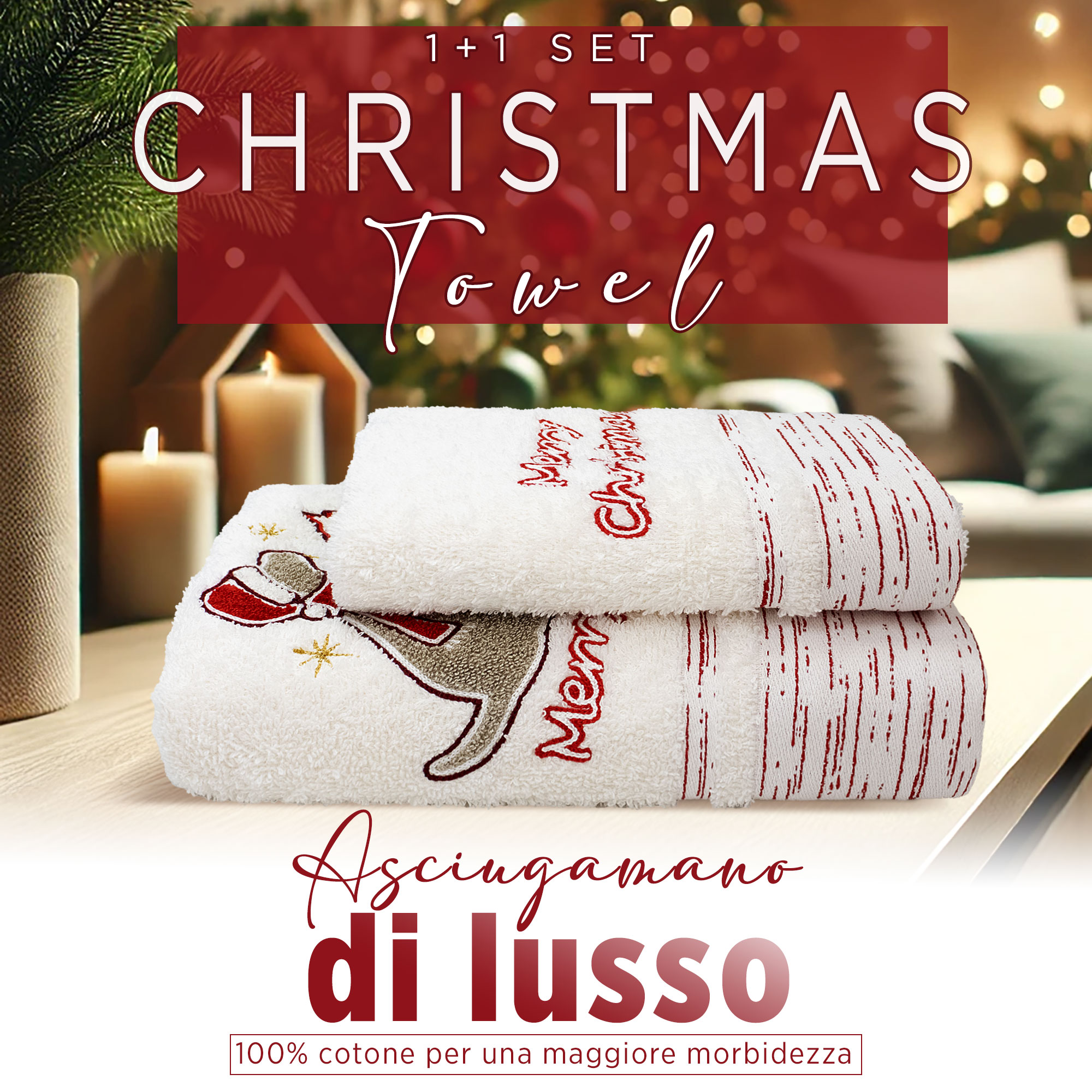Asciugamani Natalizi Bagno set 1+1 in Spugna di Cotone Decoro Natale 6983 - Foto 17 di 71