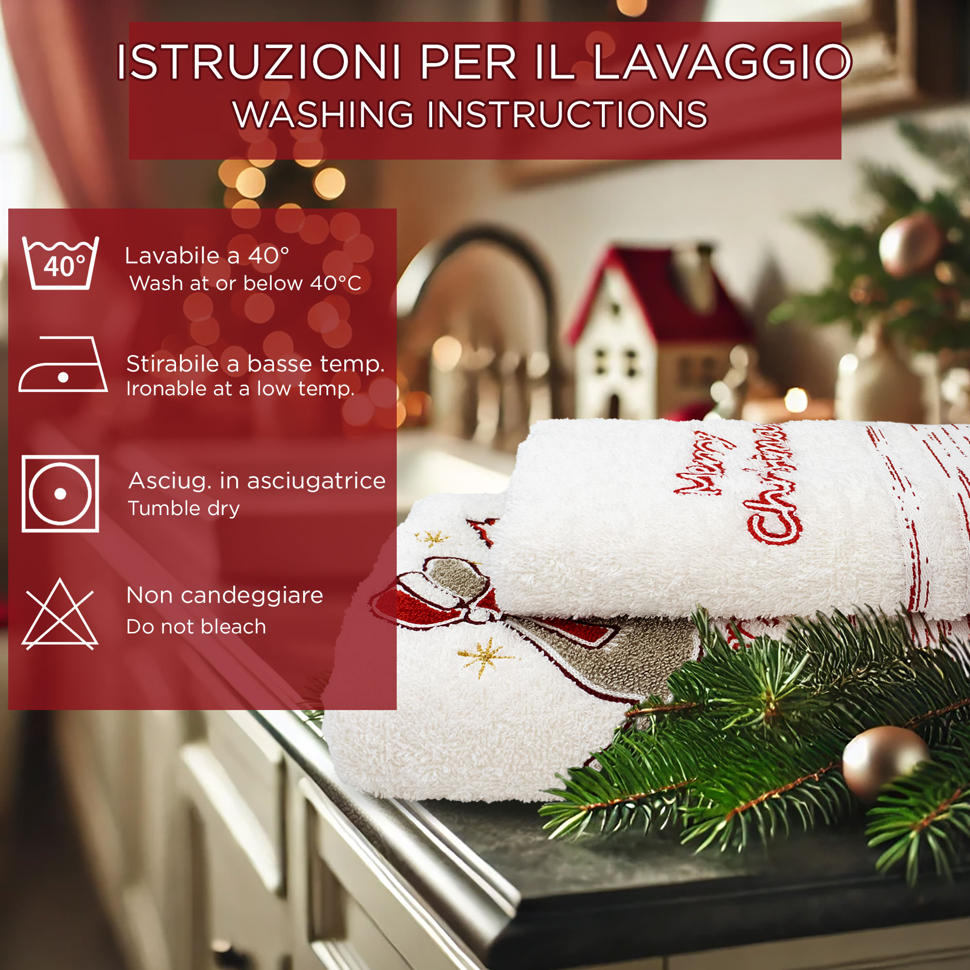 Asciugamani Natalizi Bagno set 1+1 in Spugna di Cotone Decoro Natale 6983 - Foto 19 di 71