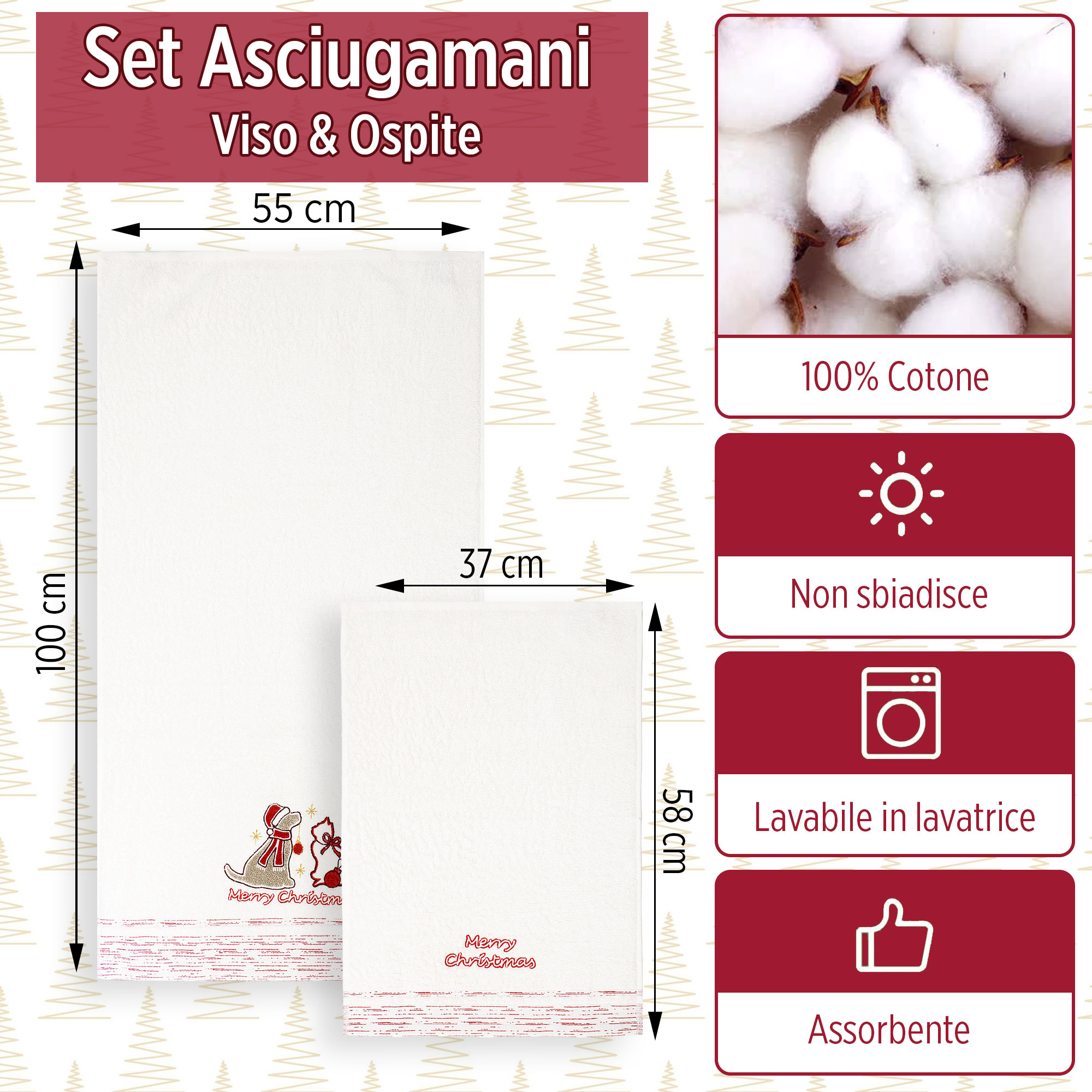 Asciugamani Natalizi Bagno set 1+1 in Spugna di Cotone Decoro Natale 6983 - Foto 20 di 71