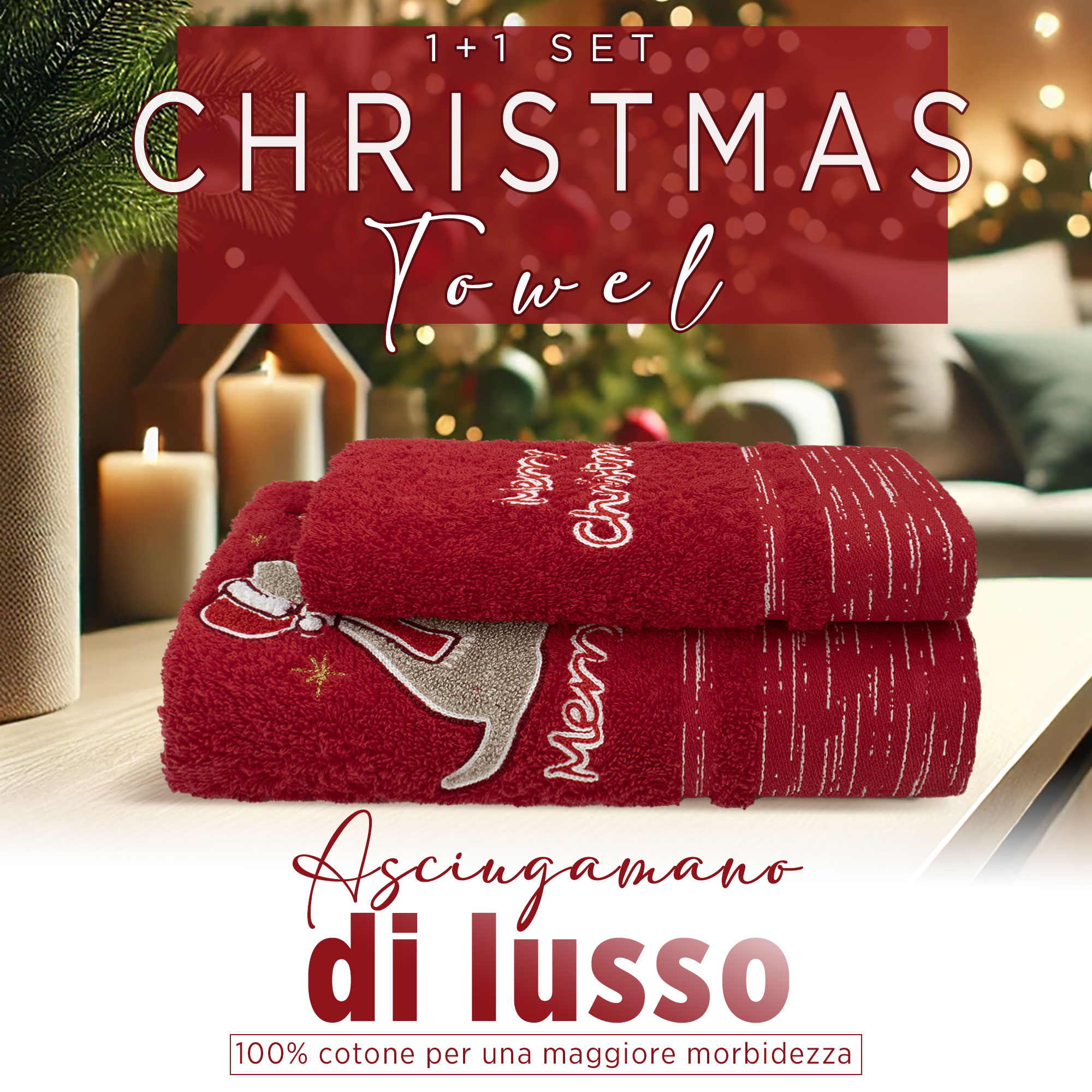 Asciugamani Natalizi Bagno set 1+1 in Spugna di Cotone Decoro Natale 6983 - Foto 24 di 71