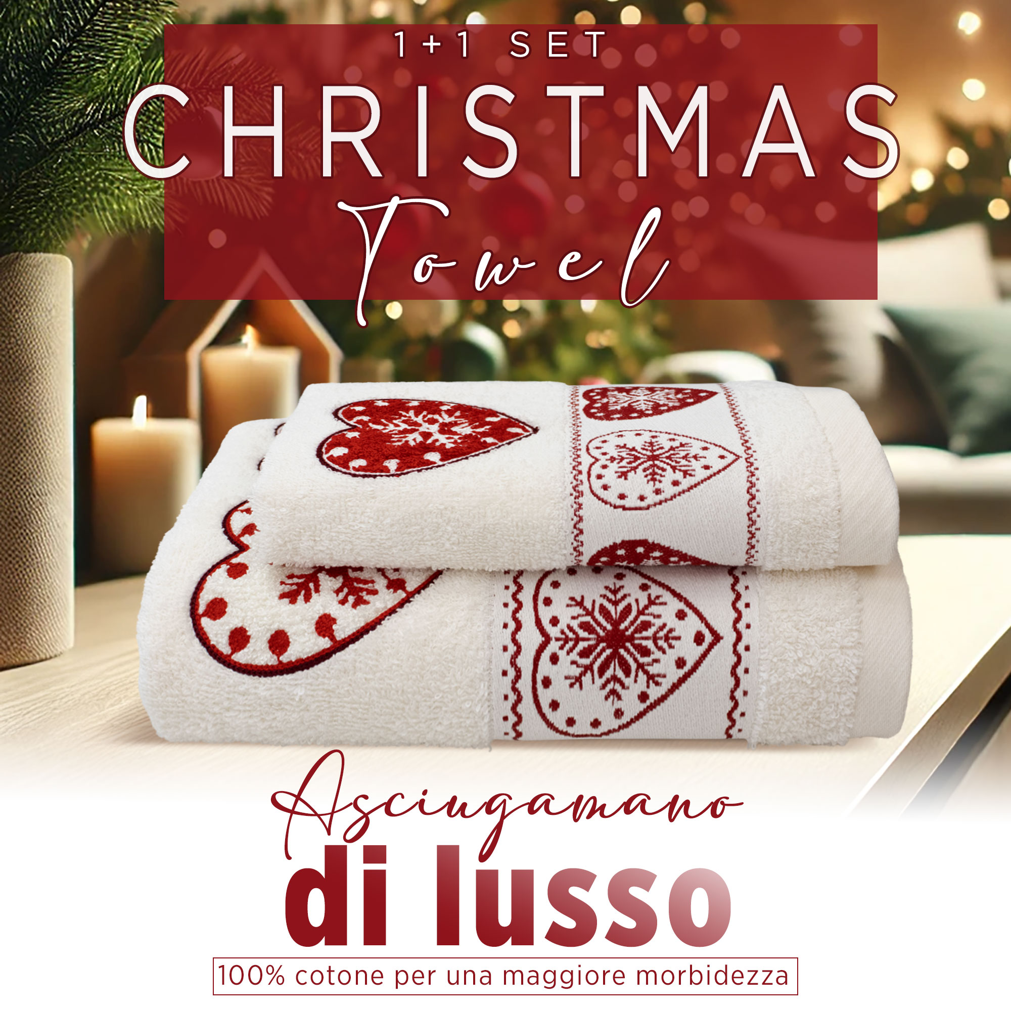 Asciugamani Natalizi Bagno set 1+1 in Spugna di Cotone Decoro Natale 6983 - Foto 31 di 71