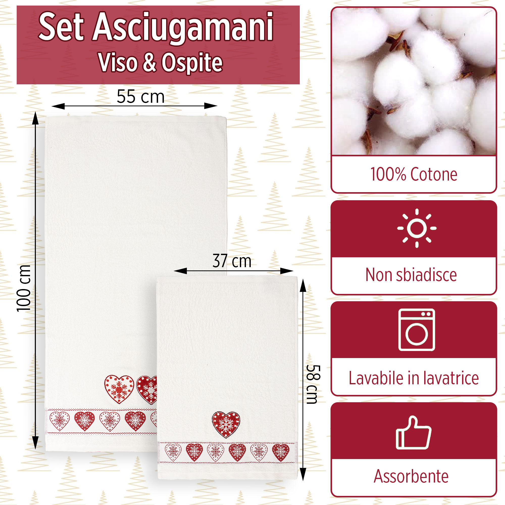 Asciugamani Natalizi Bagno set 1+1 in Spugna di Cotone Decoro Natale 6983 - Foto 34 di 71