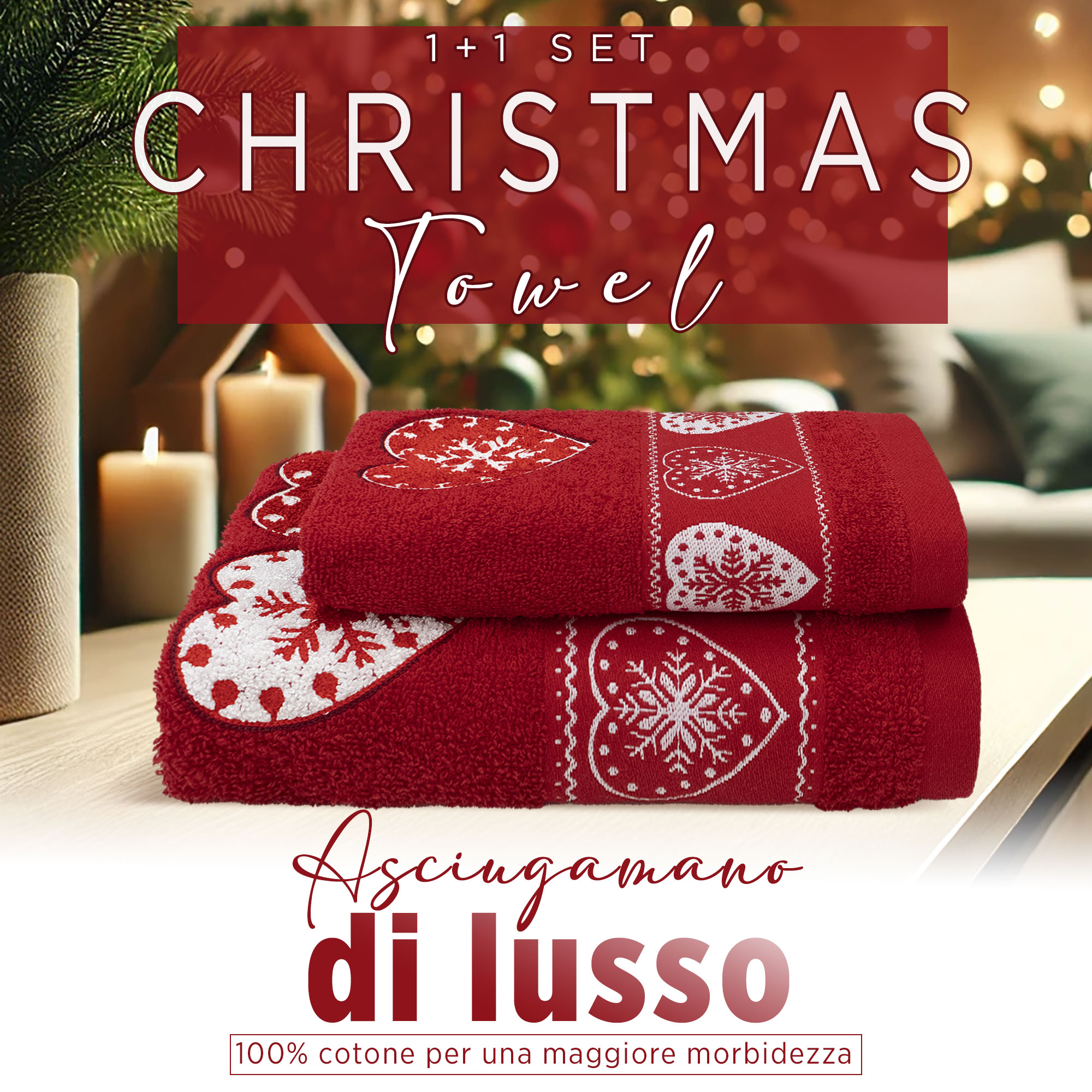 Asciugamani Natalizi Bagno set 1+1 in Spugna di Cotone Decoro Natale 6983 - Foto 38 di 71