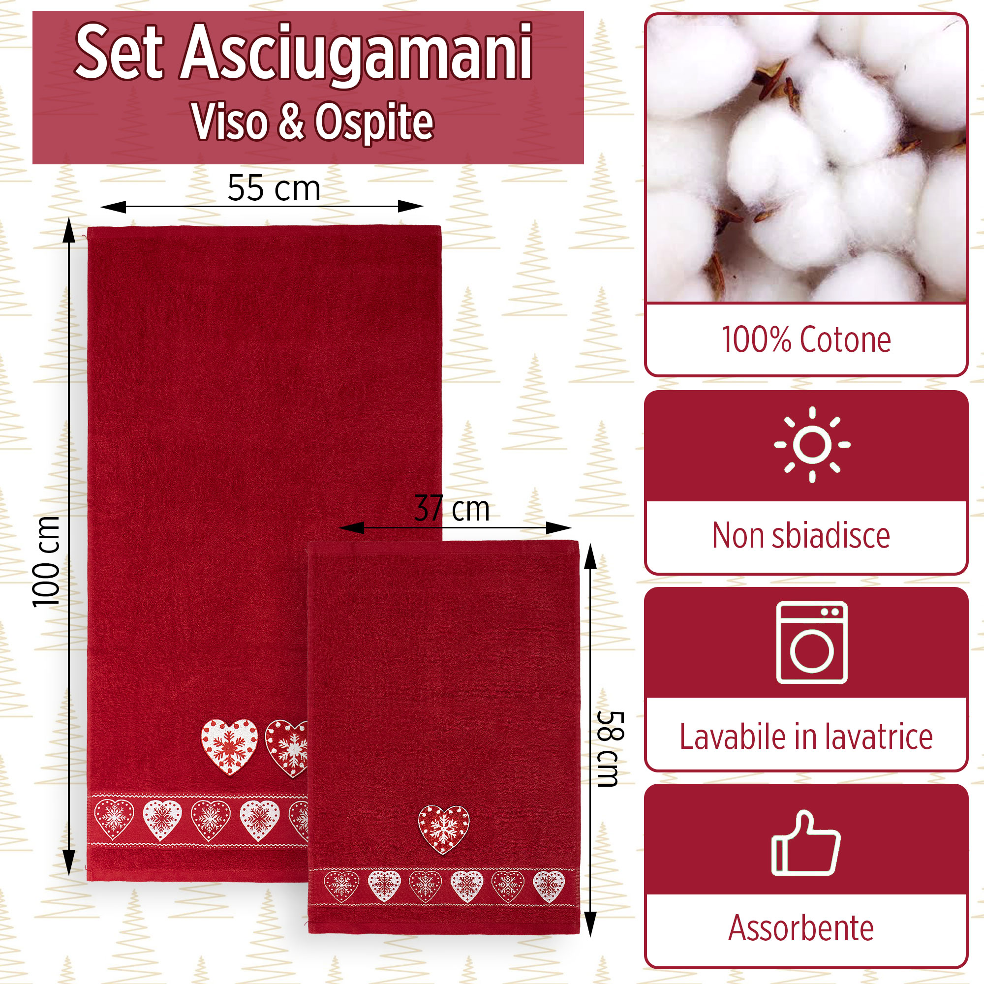 Asciugamani Natalizi Bagno set 1+1 in Spugna di Cotone Decoro Natale 6983 - Foto 41 di 71
