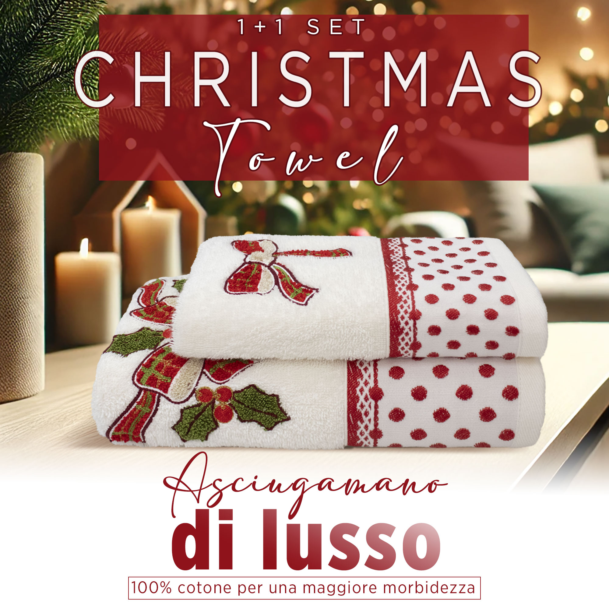 Asciugamani Natalizi Bagno set 1+1 in Spugna di Cotone Decoro Natale 6983 - Foto 45 di 71