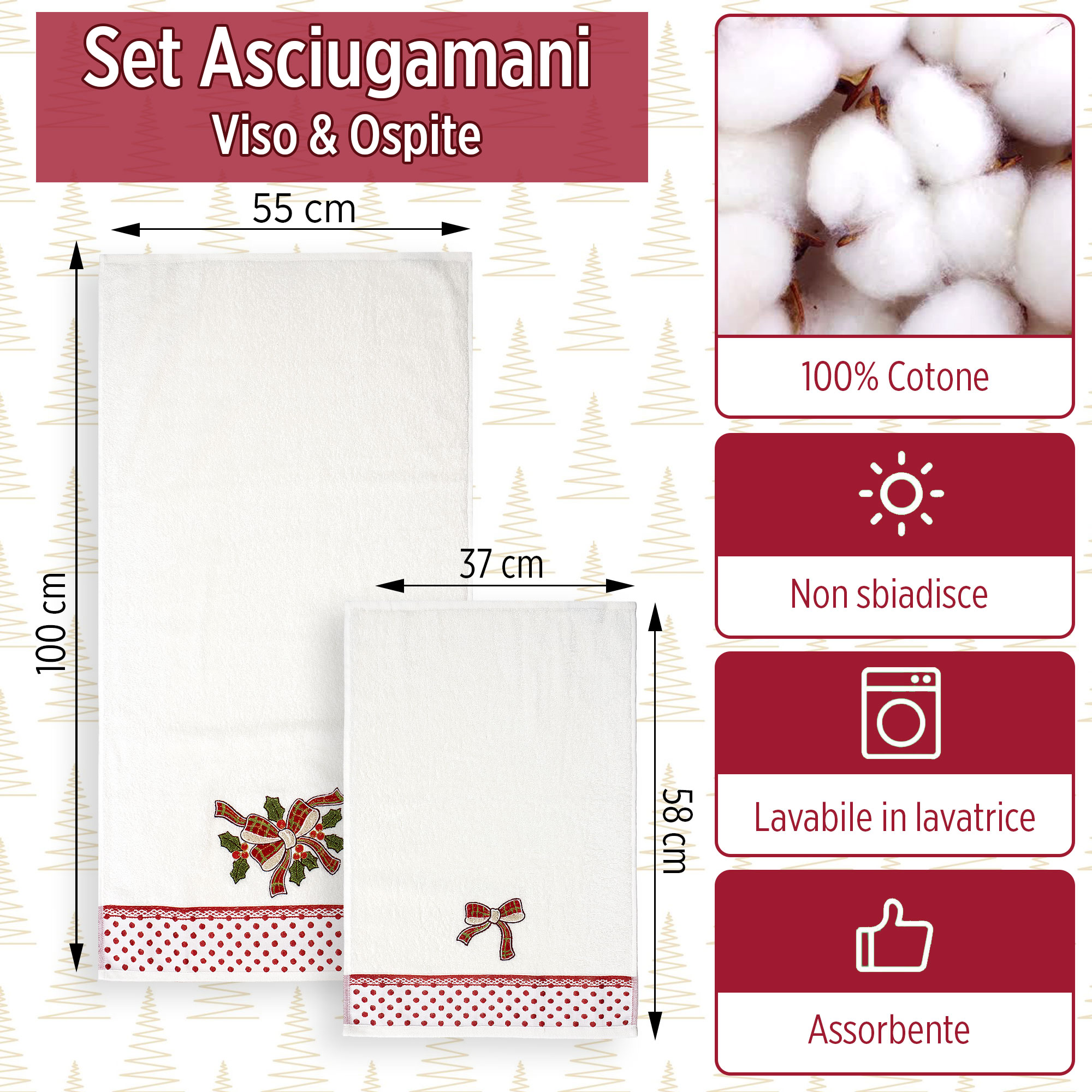 Asciugamani Natalizi Bagno set 1+1 in Spugna di Cotone Decoro Natale 6983 - Foto 48 di 71