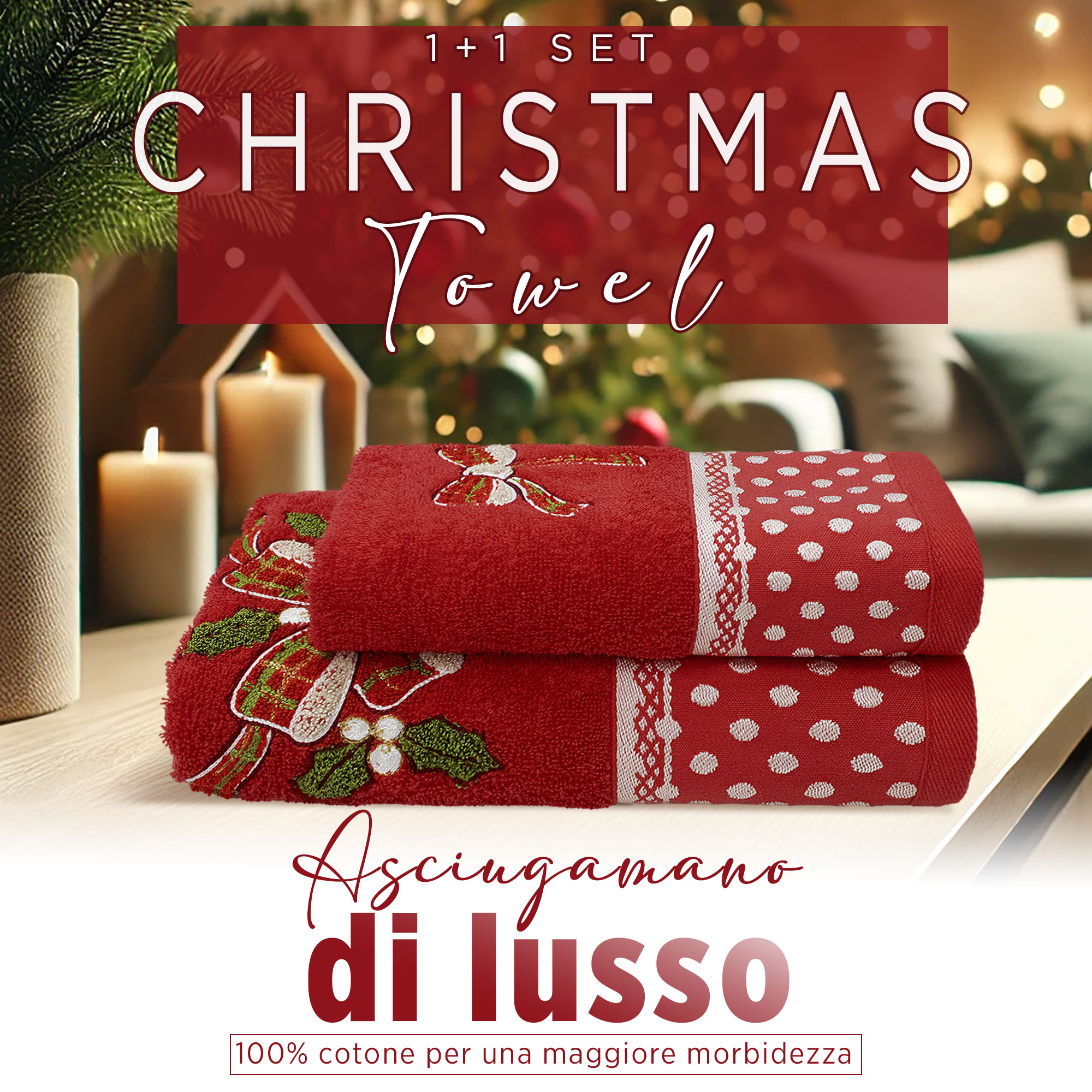 Asciugamani Natalizi Bagno set 1+1 in Spugna di Cotone Decoro Natale 6983 - Foto 52 di 71