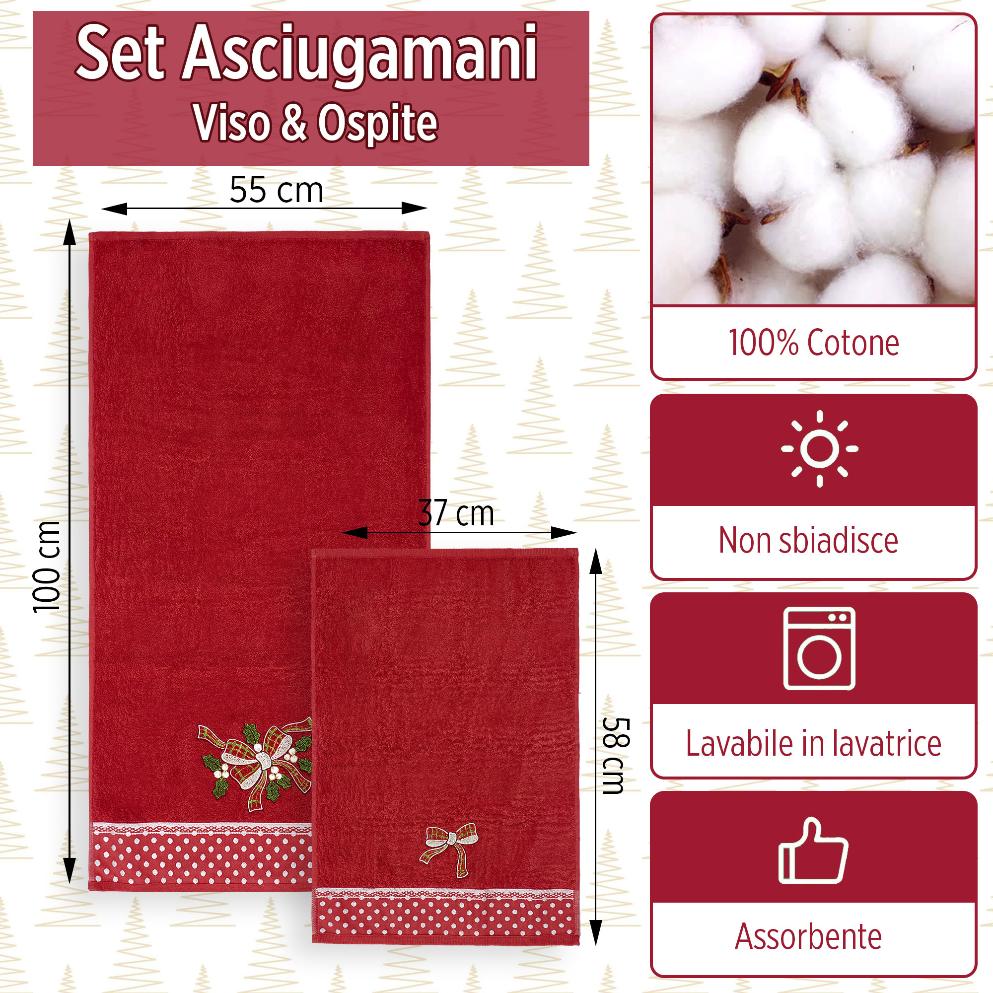 Asciugamani Natalizi Bagno set 1+1 in Spugna di Cotone Decoro Natale 6983 - Foto 55 di 71