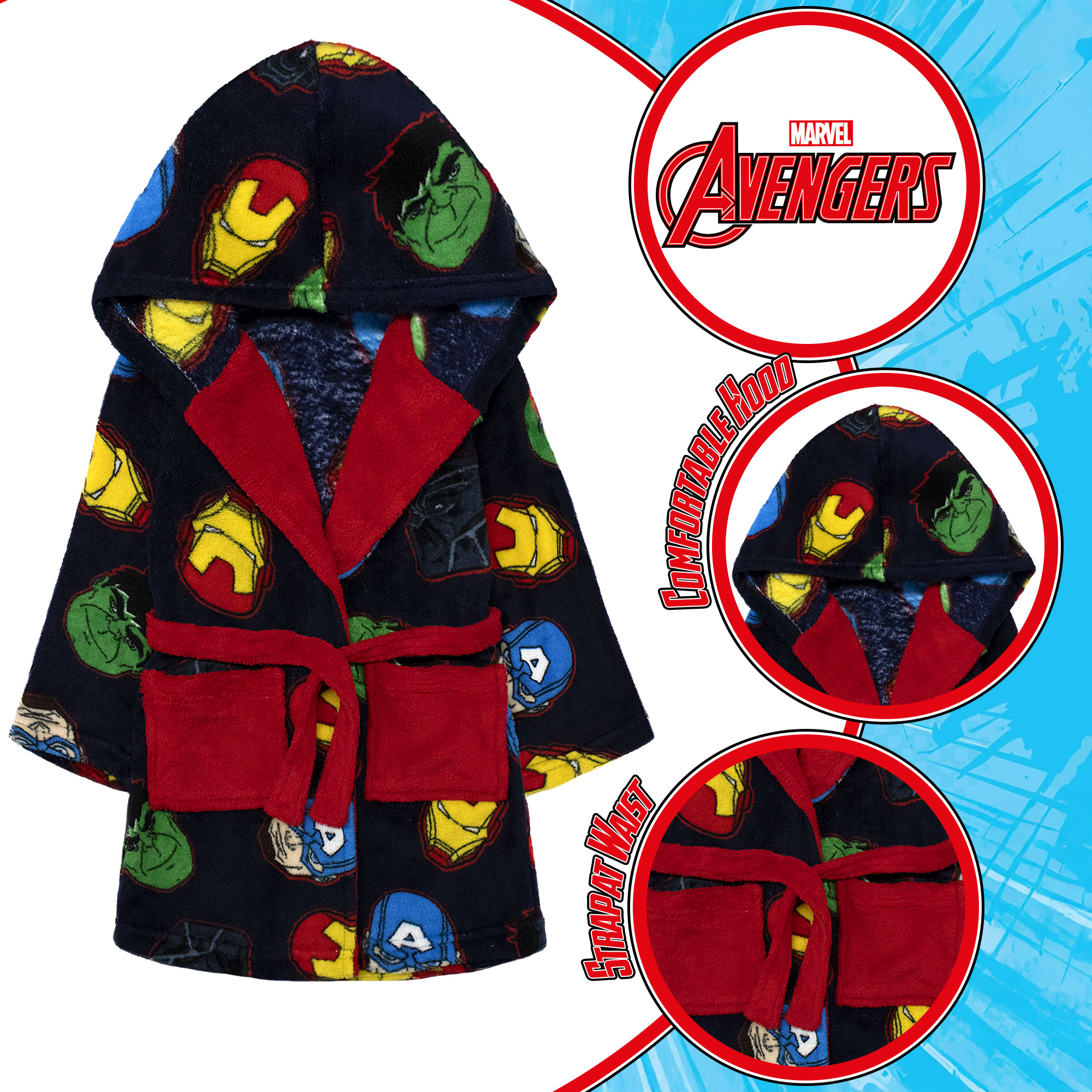 Marvel Avengers Kids Fleece Winter Robe 6993 - Picture 11 of 15