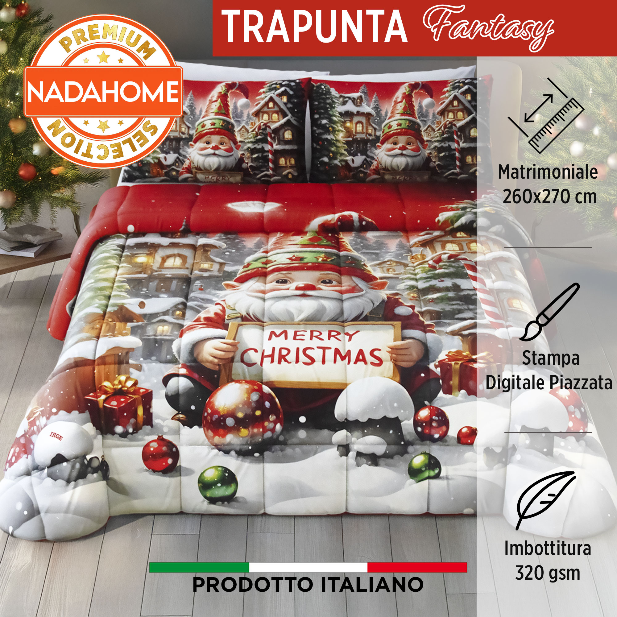 Trapunta natalizia letto matrimoniale stampa digitale piazzata di Natale 7003 - Picture 5 of 17
