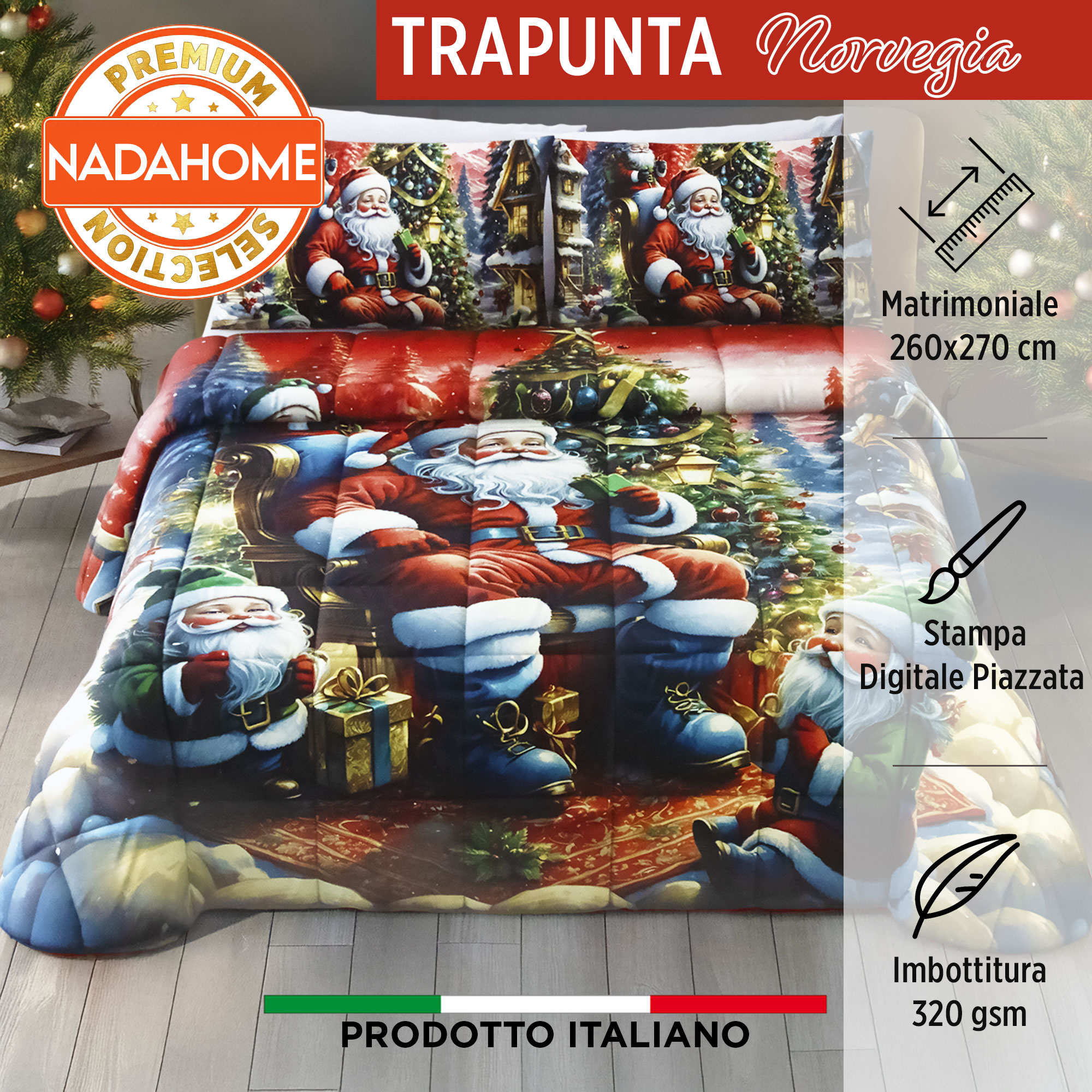 Trapunta natalizia letto matrimoniale stampa digitale piazzata di Natale 7003 - Picture 9 of 17