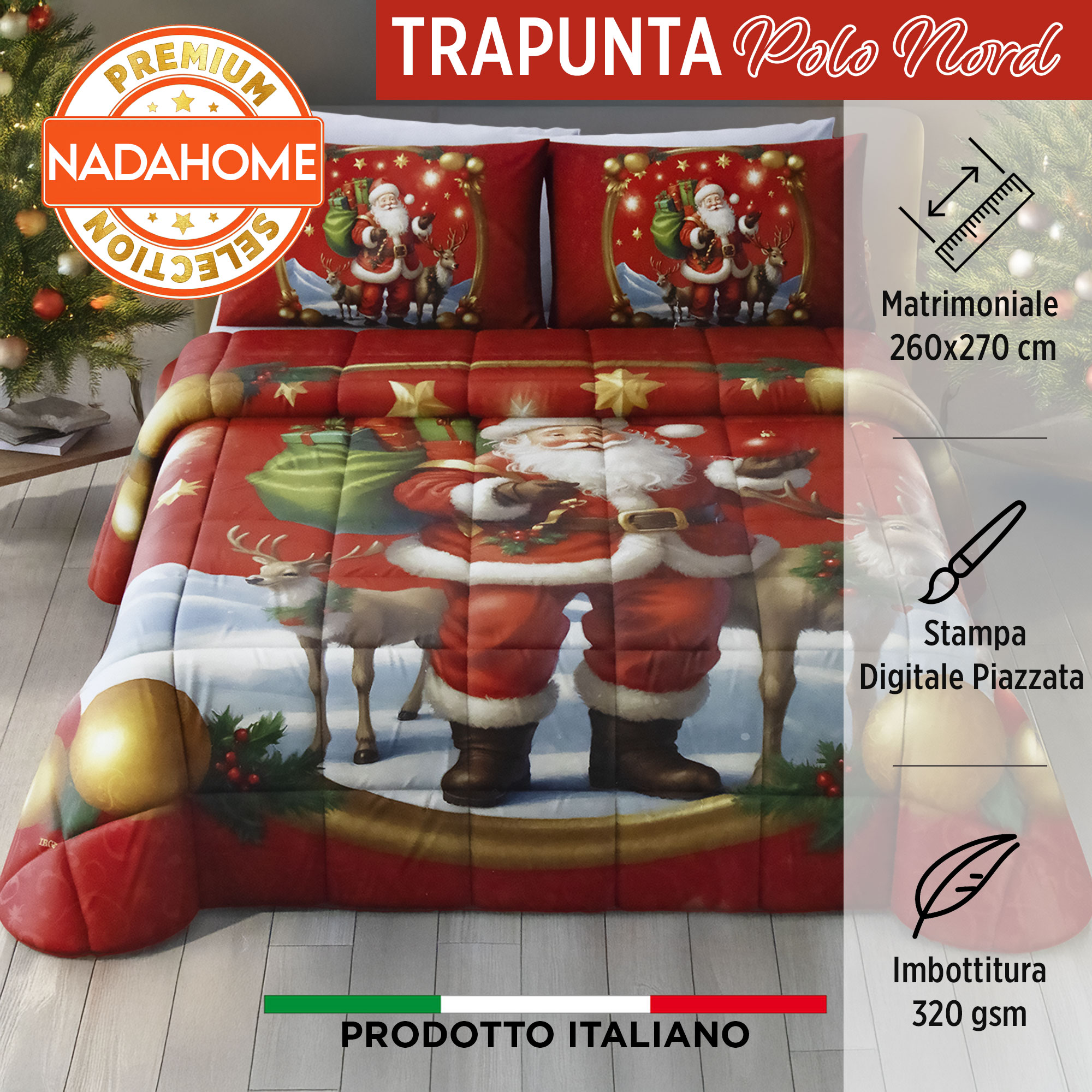 Trapunta natalizia letto matrimoniale stampa digitale piazzata di Natale 7003 - Picture 13 of 17