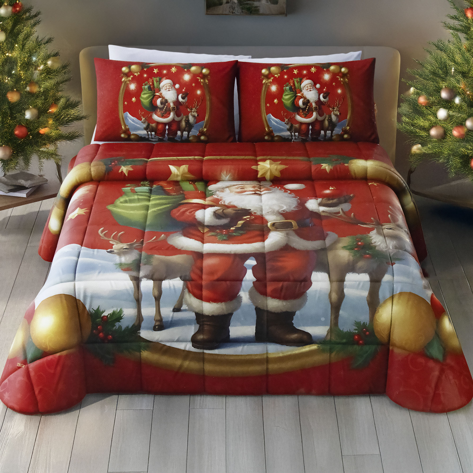 Trapunta natalizia letto matrimoniale stampa digitale piazzata di Natale 7003 - Picture 10 of 17