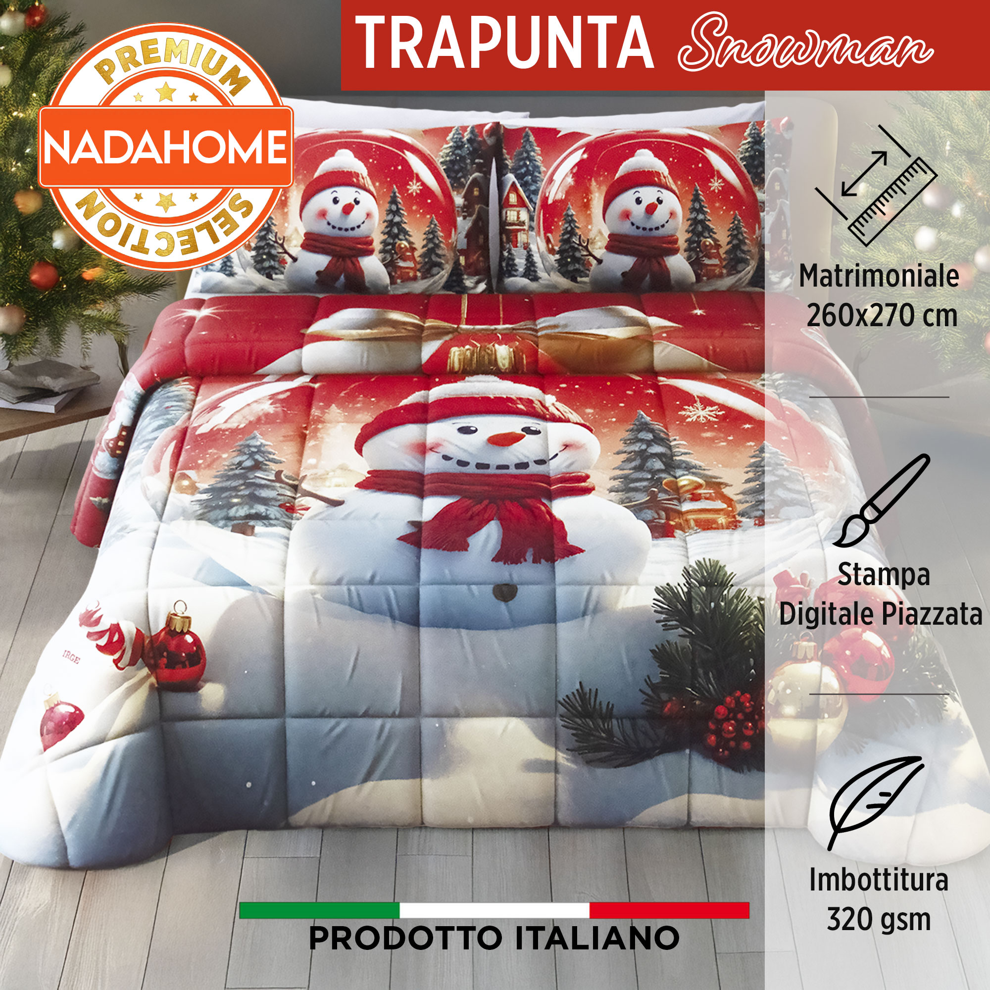 Trapunta natalizia letto matrimoniale stampa digitale piazzata di Natale 7003 - Picture 17 of 17