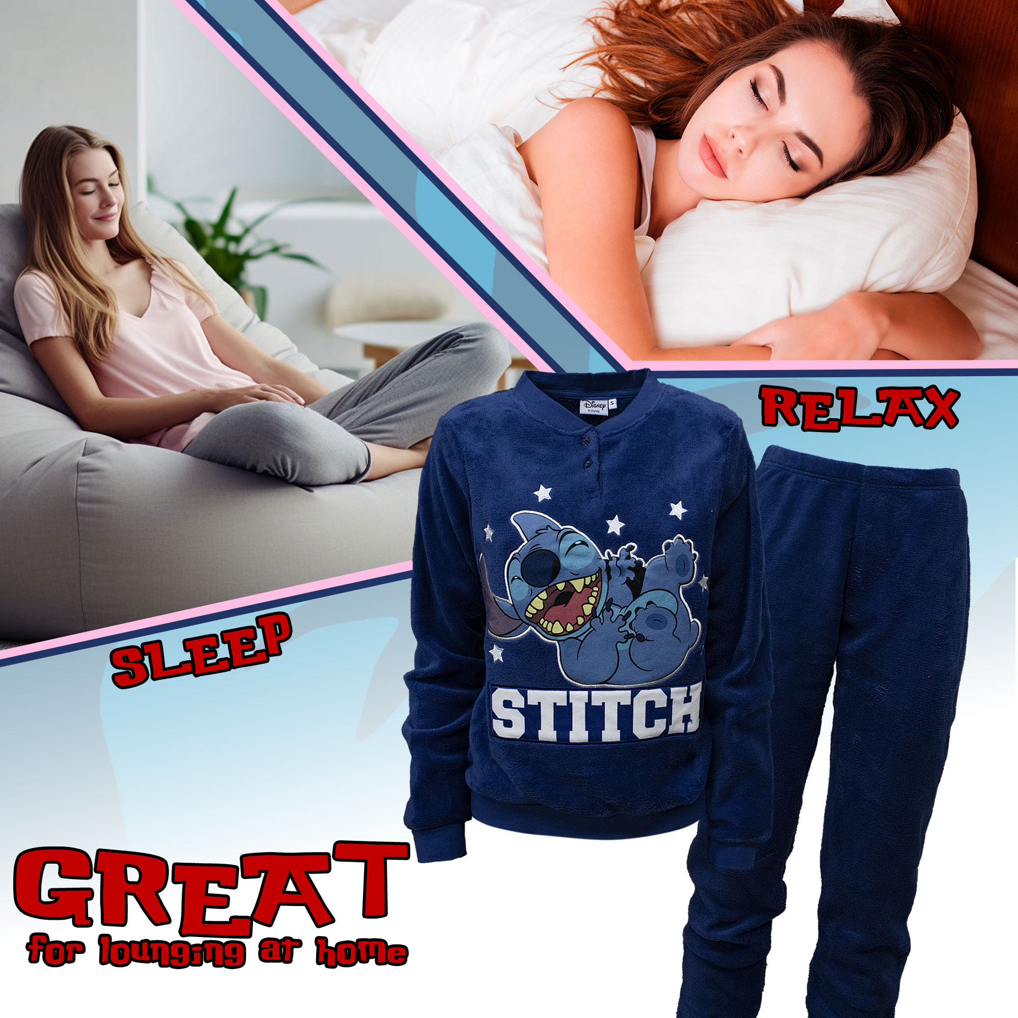 Pigiama Disney Lilo e Stitch donna ragazza lungo invernale in pile 7012 - Picture 5 of 13