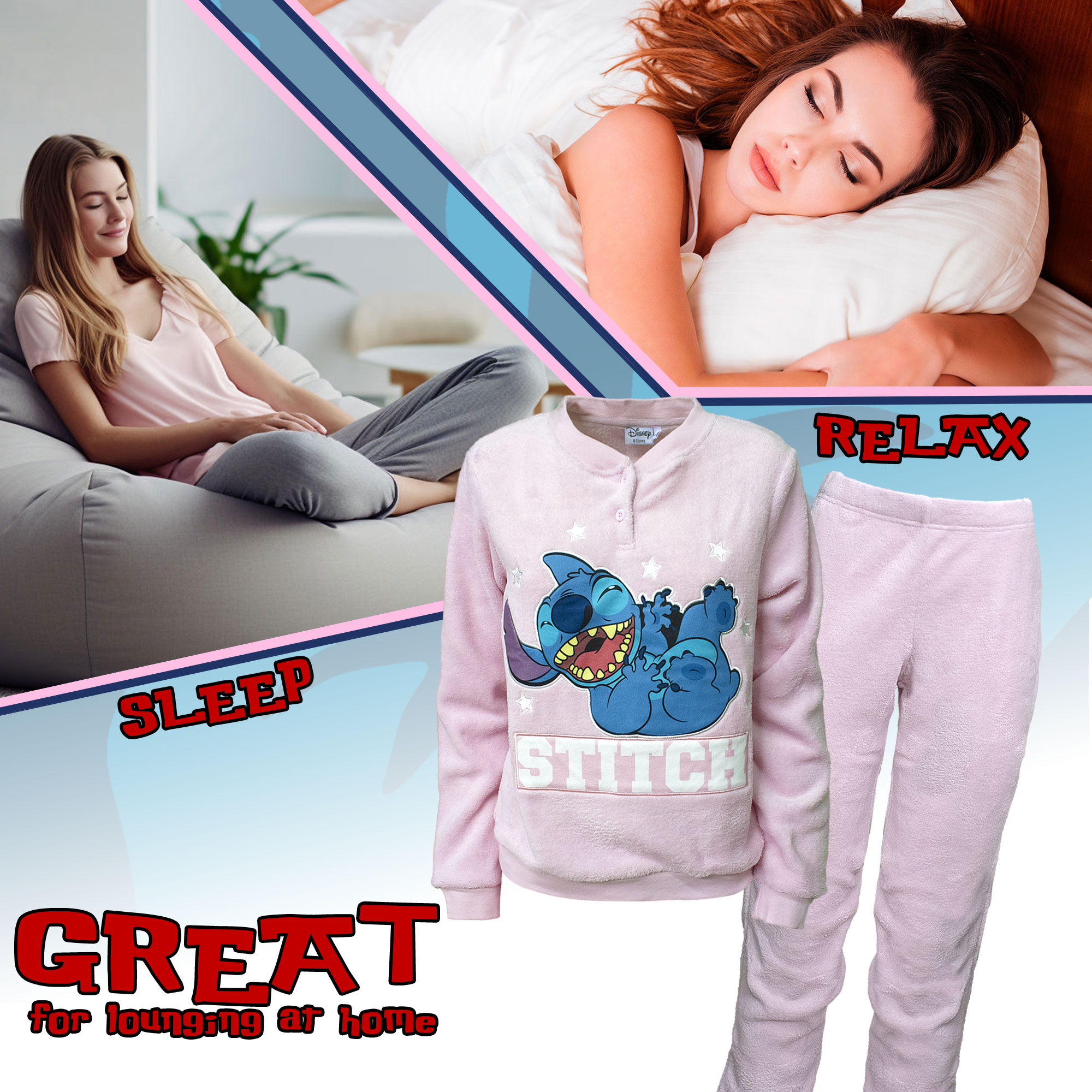 Pigiama Disney Lilo e Stitch donna ragazza lungo invernale in pile 7012 - Picture 11 of 13