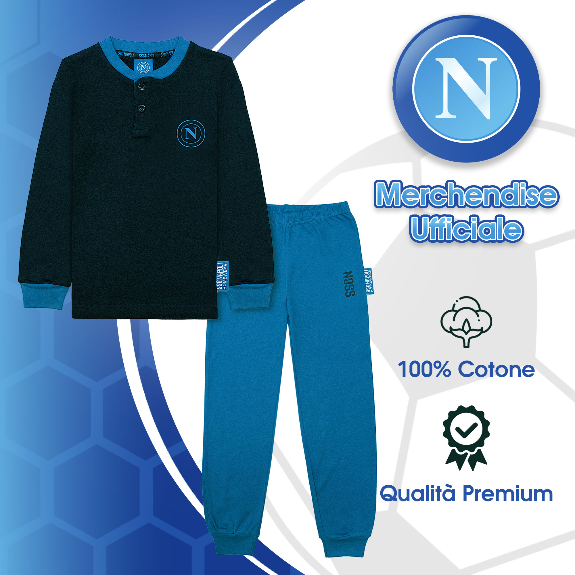 Pigiama SSC Napoli in caldo cotone a maniche lunghe per bambino e adulto 7024 - Picture 10 of 13