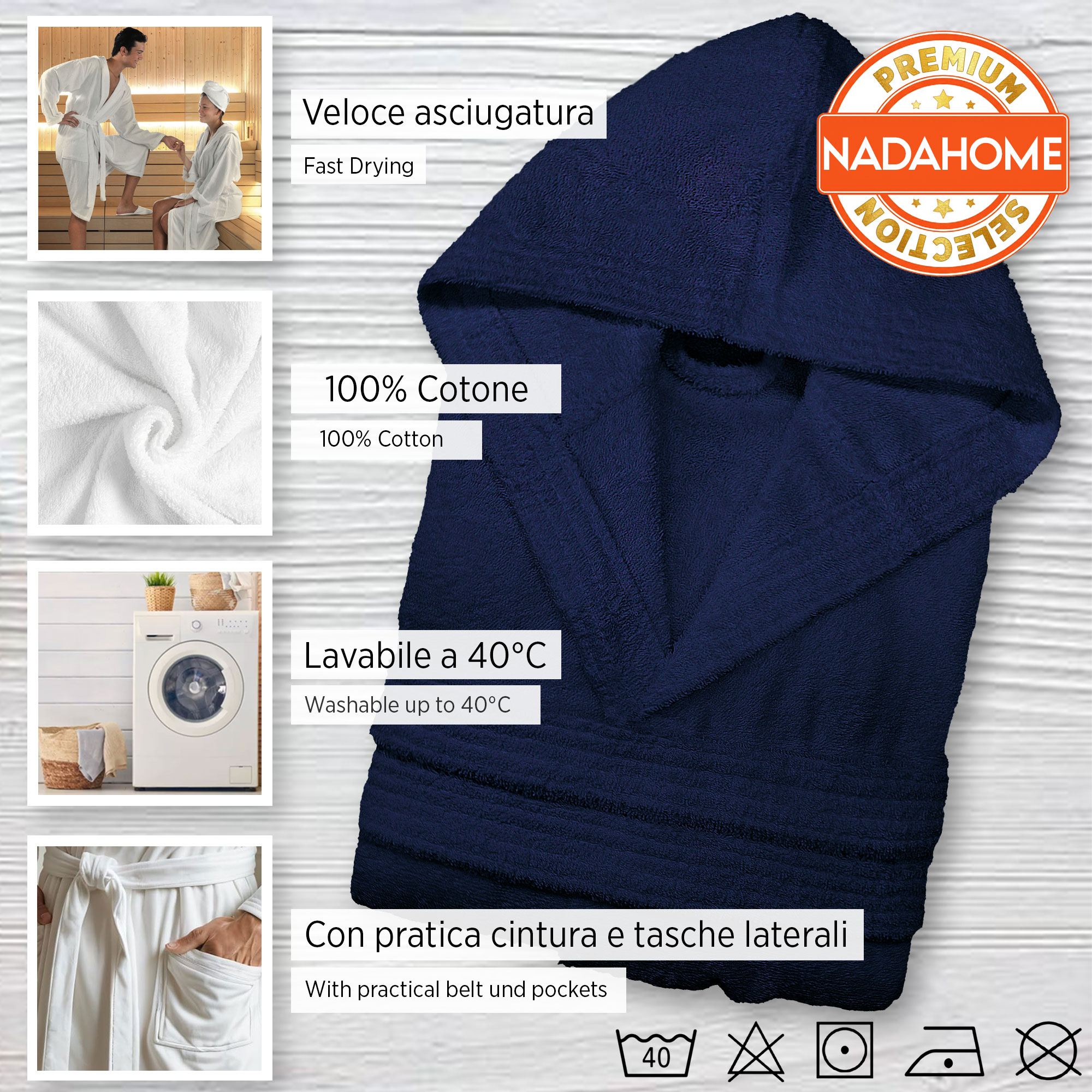 Accappatoio in spugna di cotone con cappuccio unisex uomo donna adulto 7042 - Imagen 14 de 51