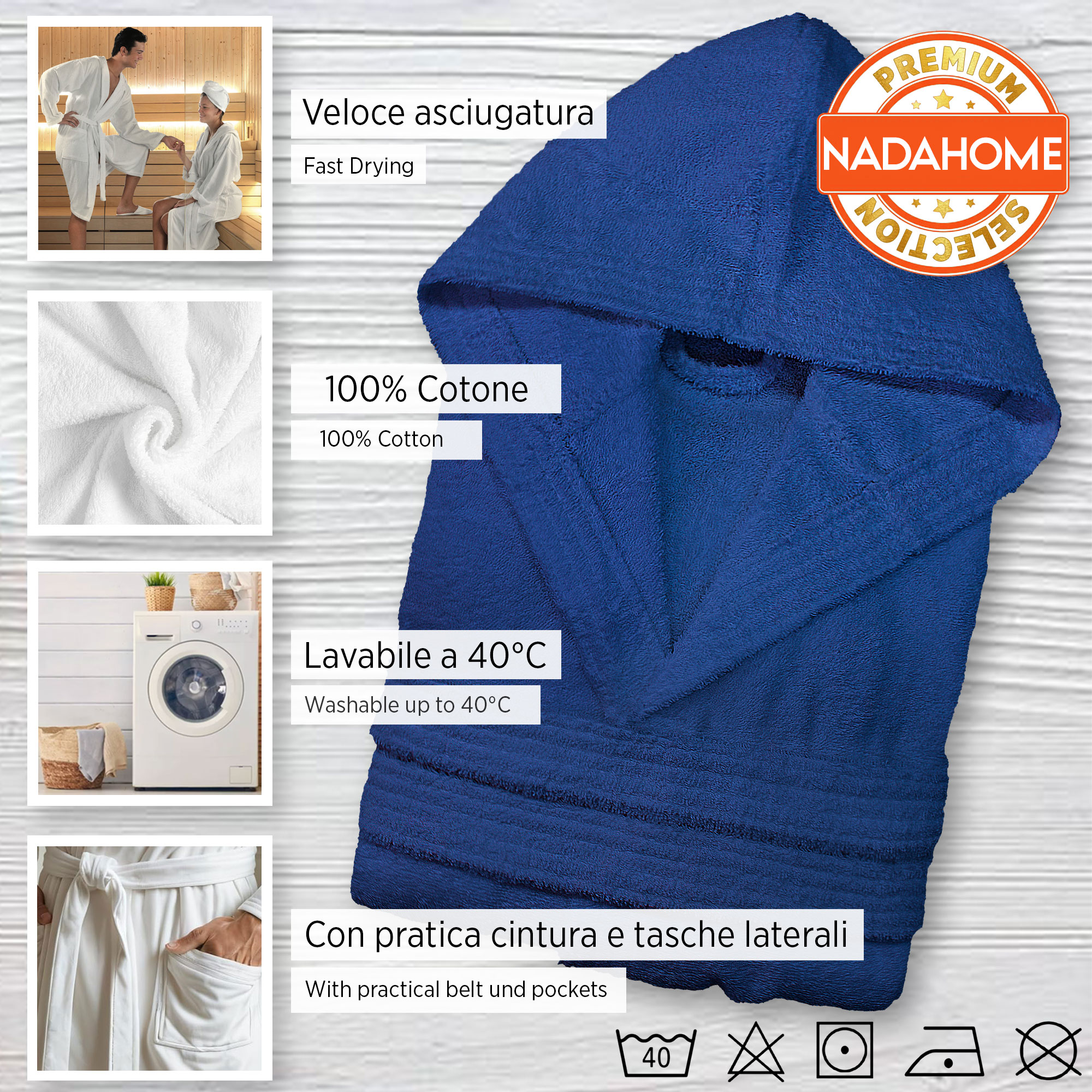 Accappatoio in spugna di cotone con cappuccio unisex uomo donna adulto 7042 - Imagen 19 de 51