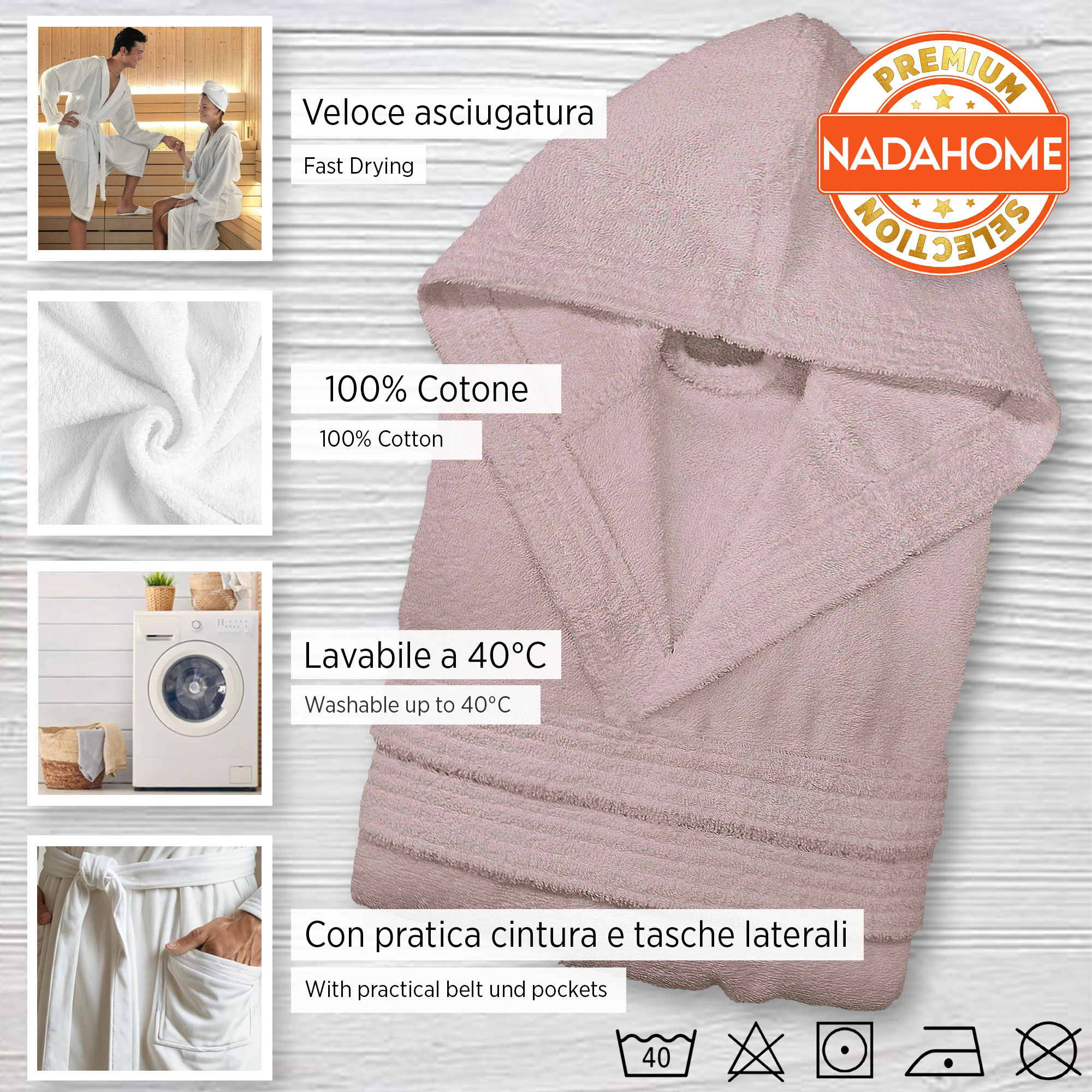 Accappatoio in spugna di cotone con cappuccio unisex uomo donna adulto 7042 - Imagen 24 de 51