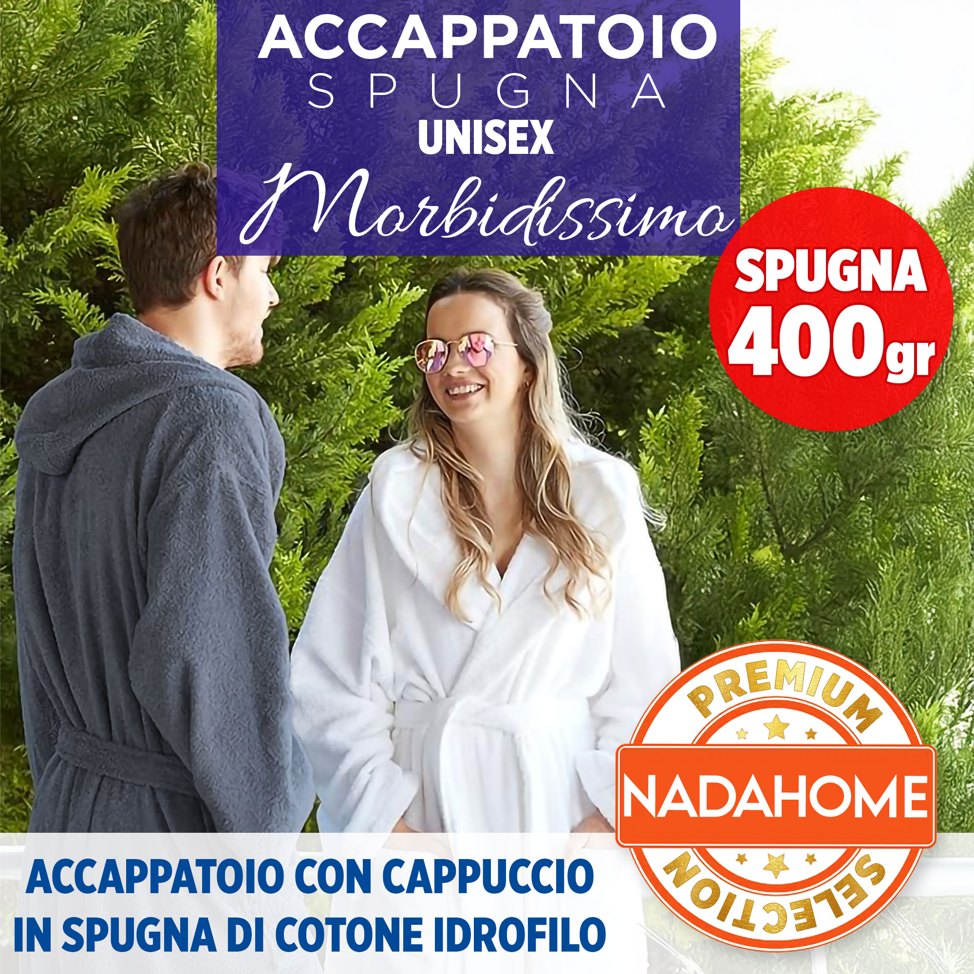 Accappatoio in spugna di cotone con cappuccio unisex uomo donna adulto 7042 - Imagen 31 de 51