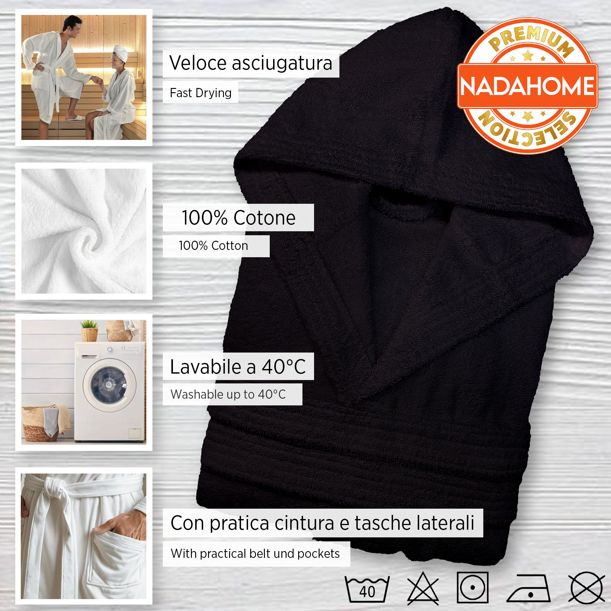 Accappatoio in spugna di cotone con cappuccio unisex uomo donna adulto 7042 - Imagen 34 de 51