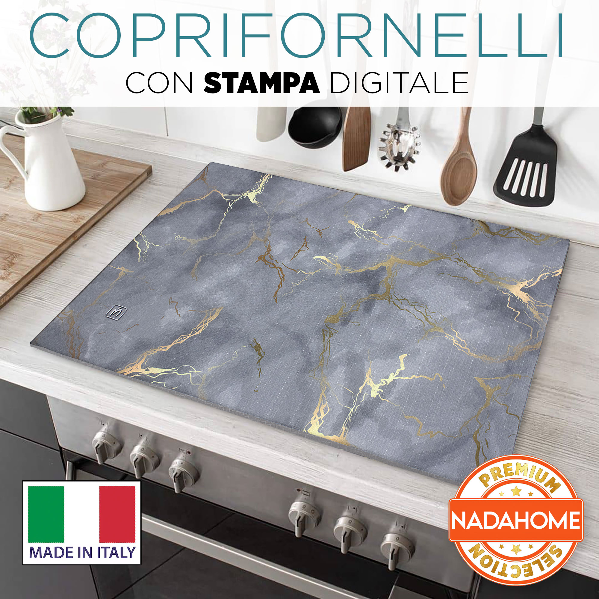 Set Copriforno e Coprifornelli cucina imbottiti effetto marmo marmorizzato 7046 - Picture 12 of 37