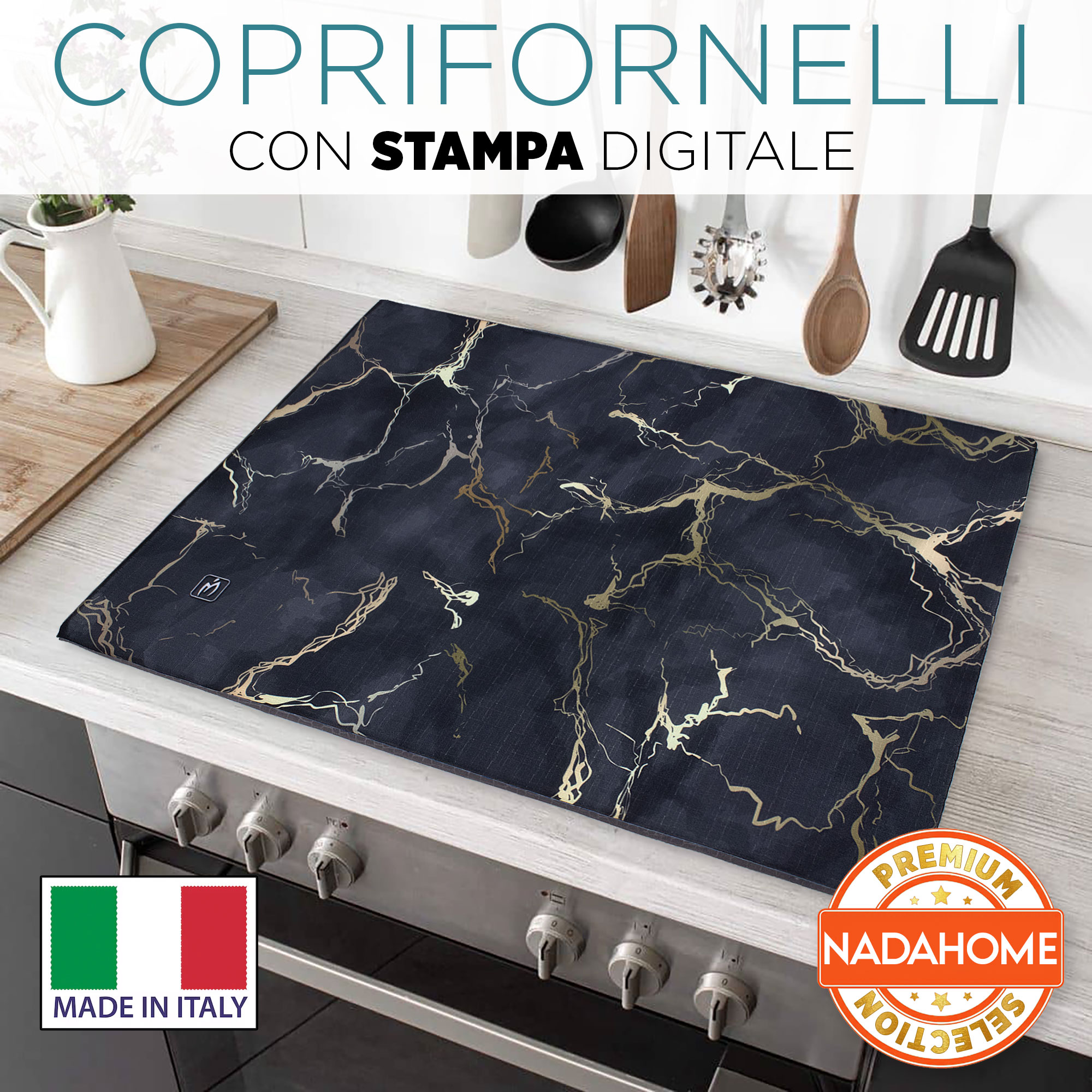 Set Copriforno e Coprifornelli cucina imbottiti effetto marmo marmorizzato 7046 - Picture 24 of 37