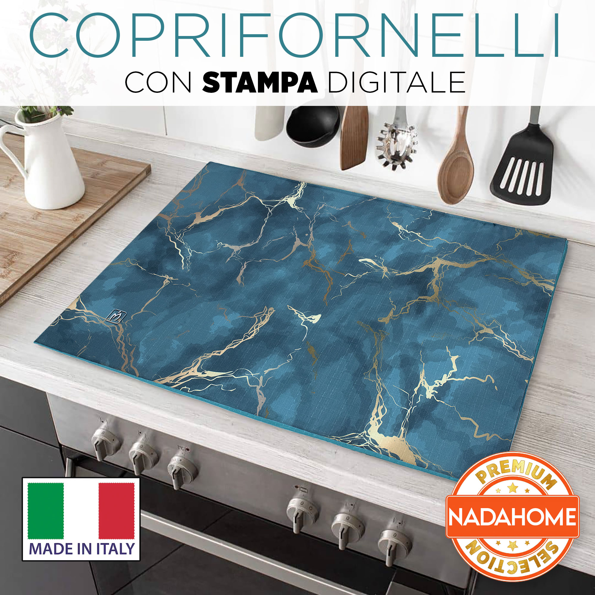 Set Copriforno e Coprifornelli cucina imbottiti effetto marmo marmorizzato 7046 - Picture 30 of 37