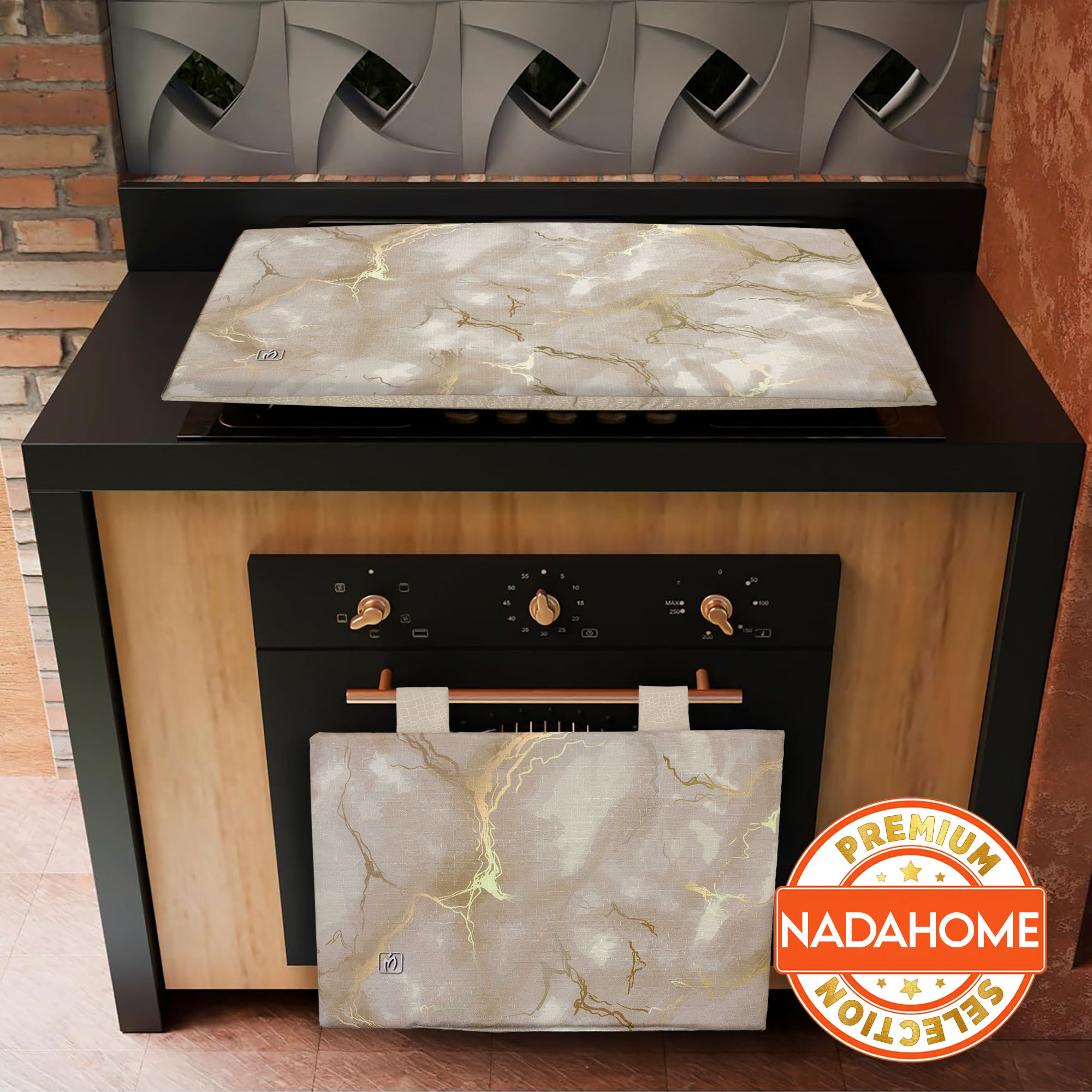 Set Copriforno e Coprifornelli cucina imbottiti effetto marmo marmorizzato 7046 - Picture 33 of 37