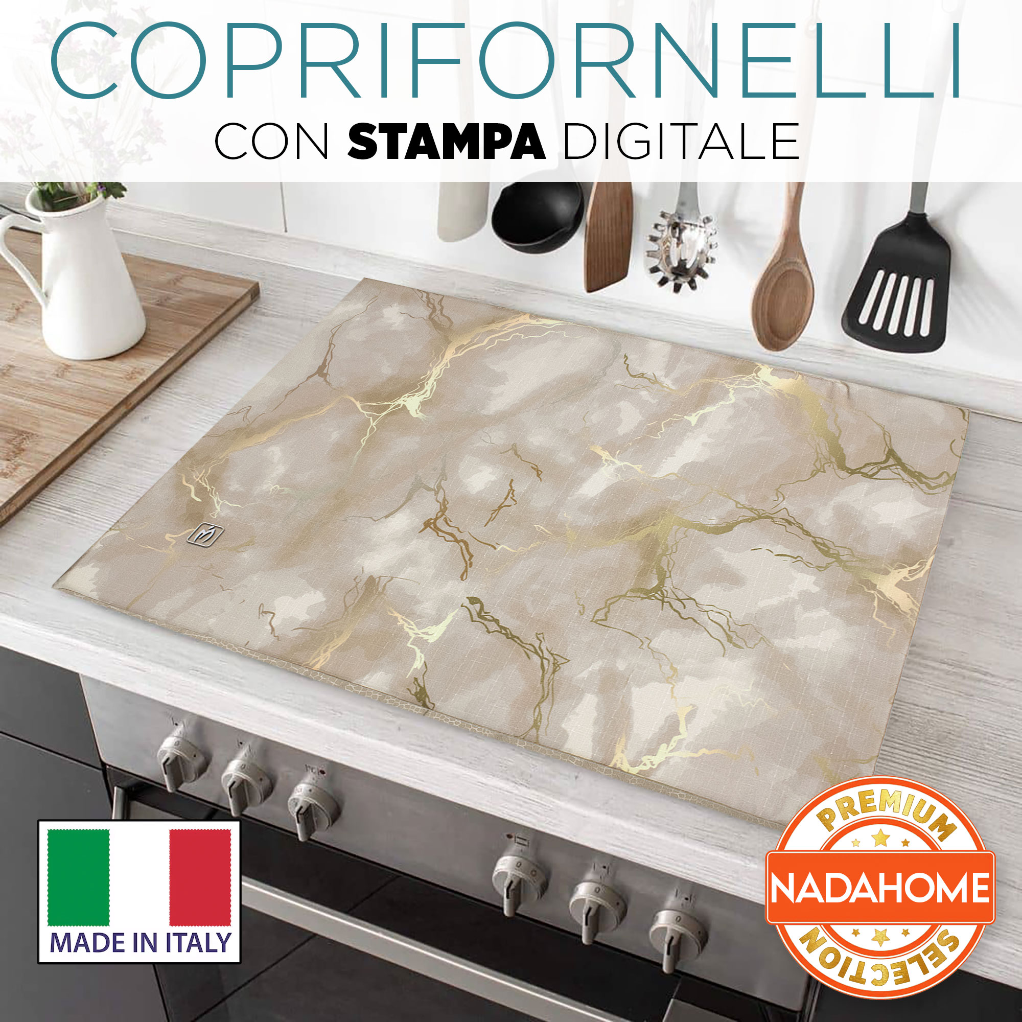 Set Copriforno e Coprifornelli cucina imbottiti effetto marmo marmorizzato 7046 - Picture 36 of 37