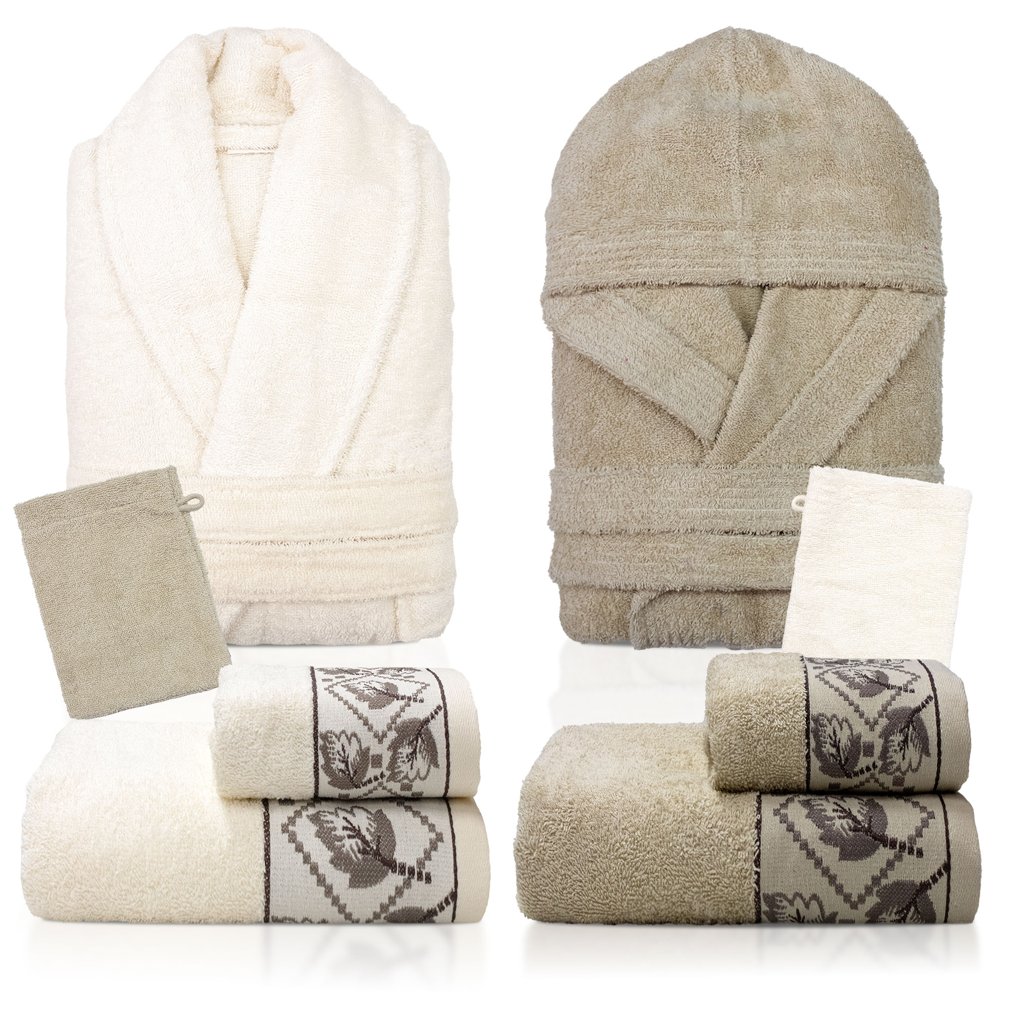 Completo bagno asciugamani accappatoi set uomo donna in spugna di cotone 7047 - Imagen 7 de 16