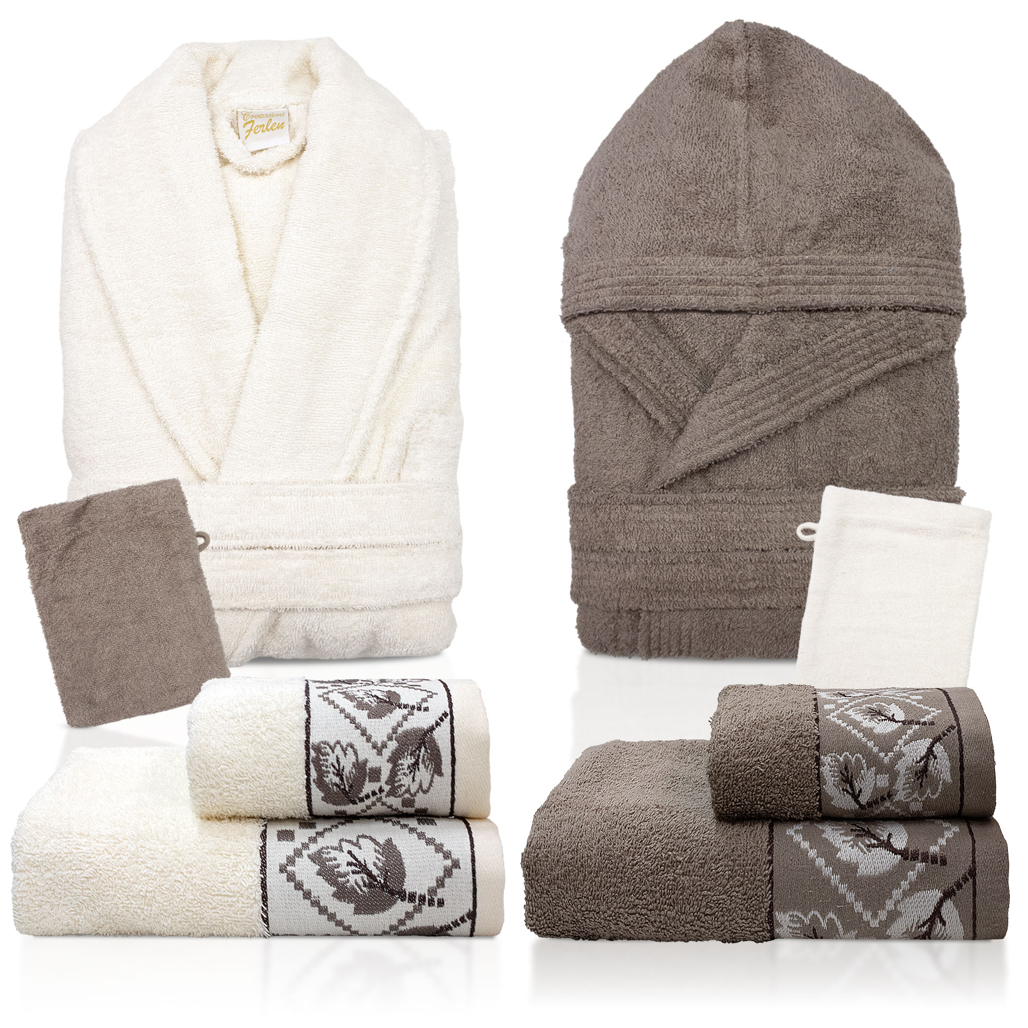 Completo bagno asciugamani accappatoi set uomo donna in spugna di cotone 7047 - Imagen 12 de 16