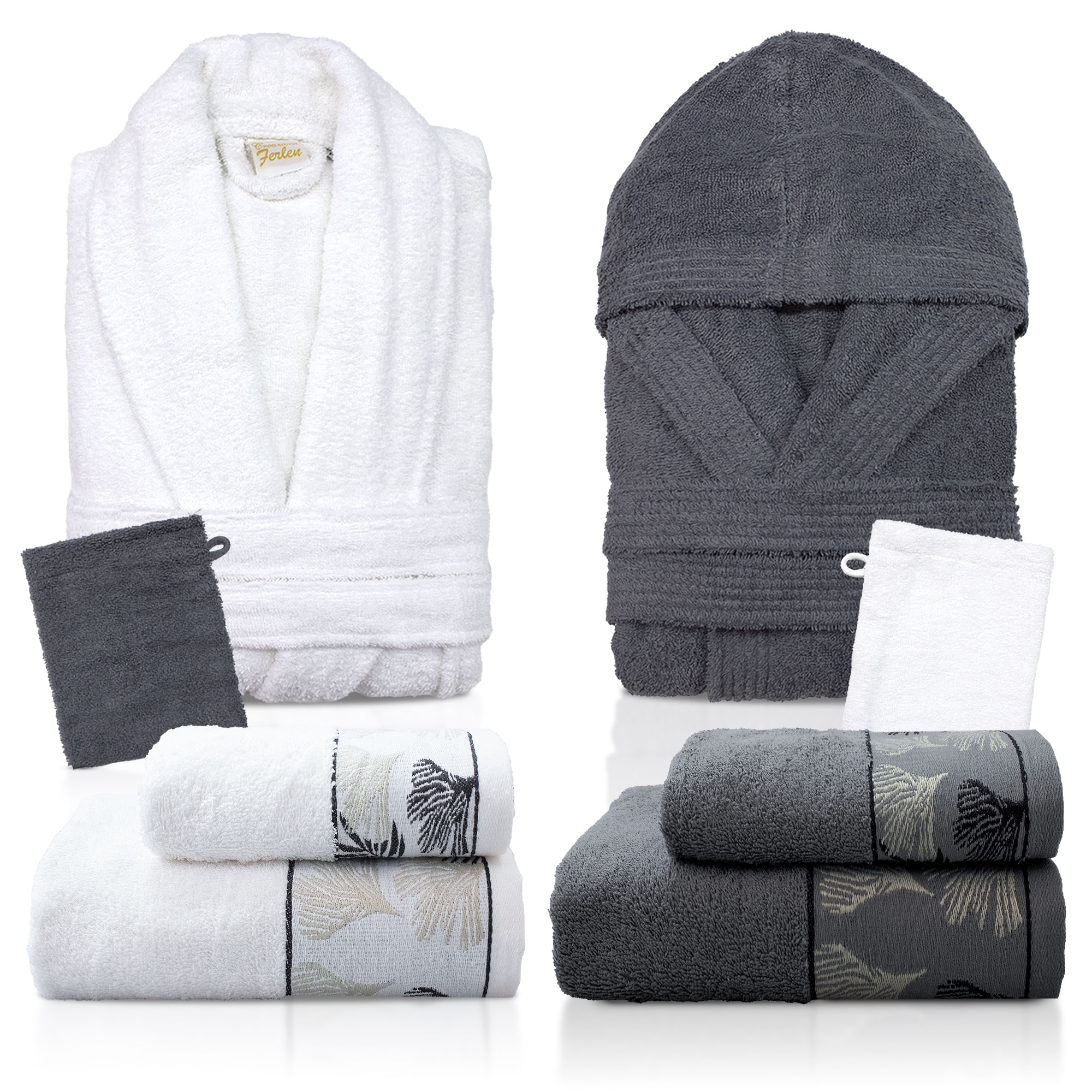Completo bagno asciugamani accappatoi set uomo donna in spugna di cotone 7049 - Imagen 2 de 16