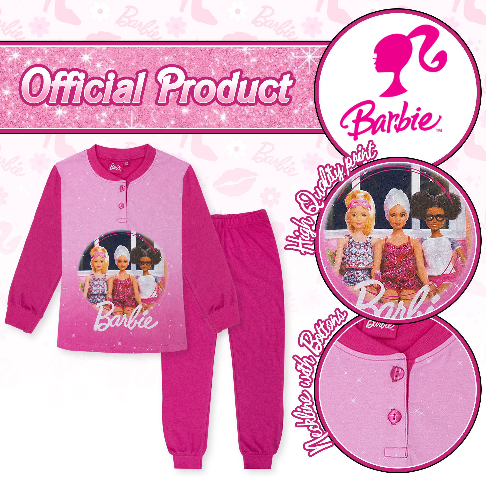 Pyjama Pour Fille Barbie En Coton Léger À Manches officiel Longues 7076