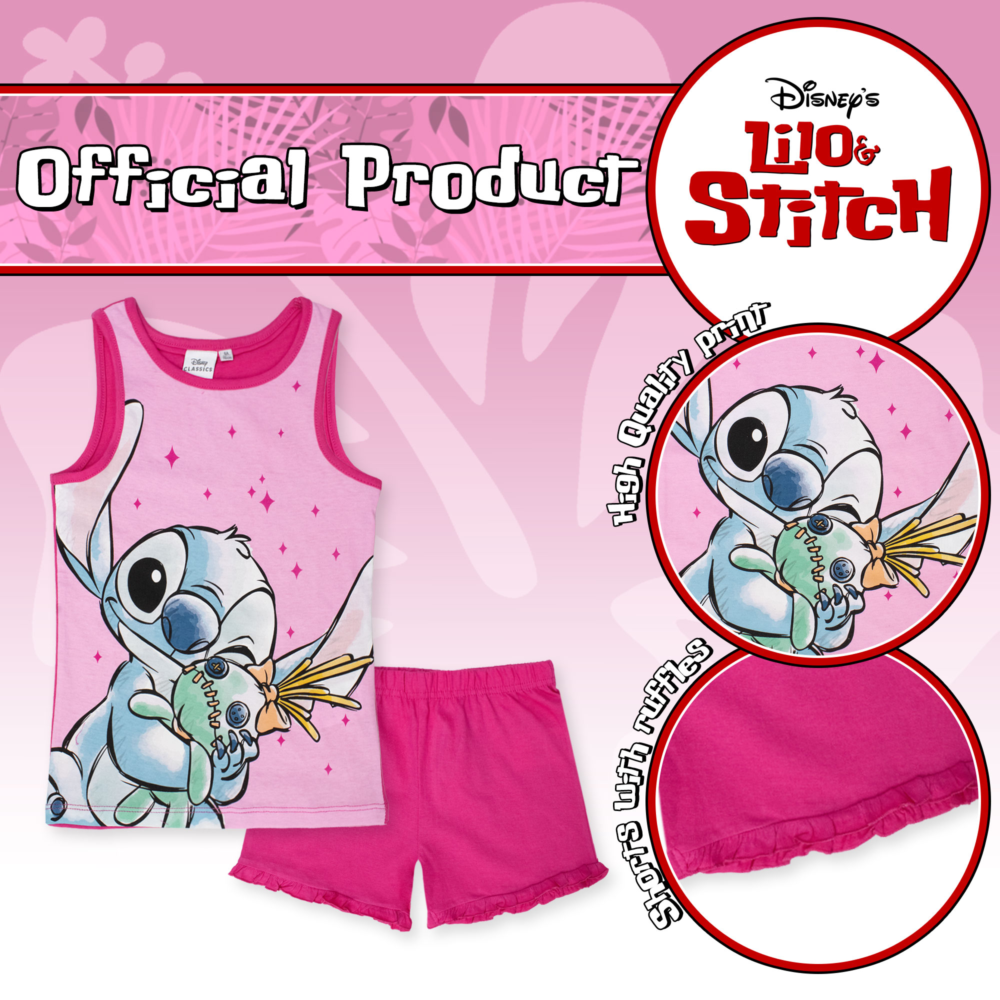 Pigiama Bambina Disney Lilo e Stitch in Cotone Leggero corto con canotta 7078 - Picture 4 of 15