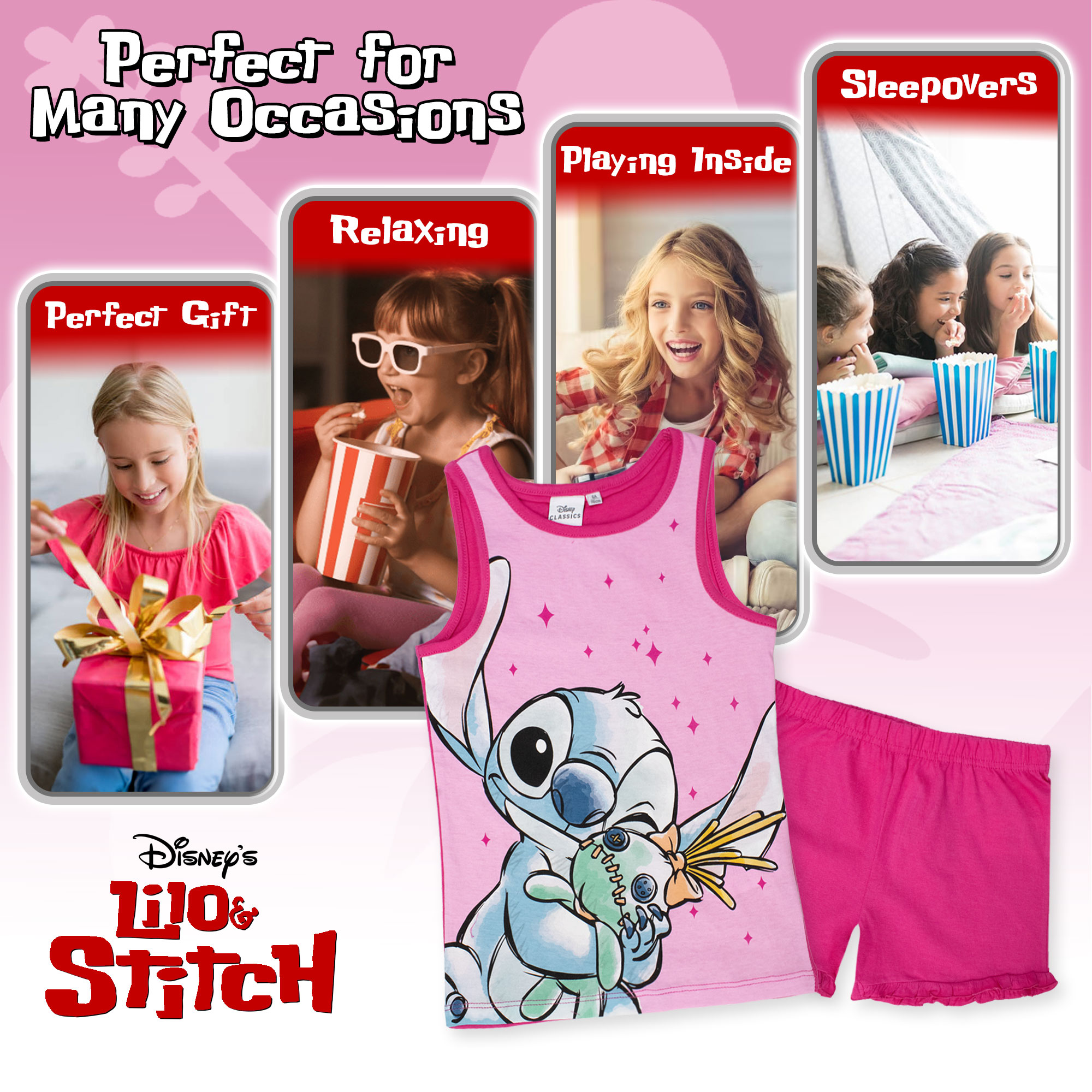 Pigiama Bambina Disney Lilo e Stitch in Cotone Leggero corto con canotta 7078 - Picture 5 of 15