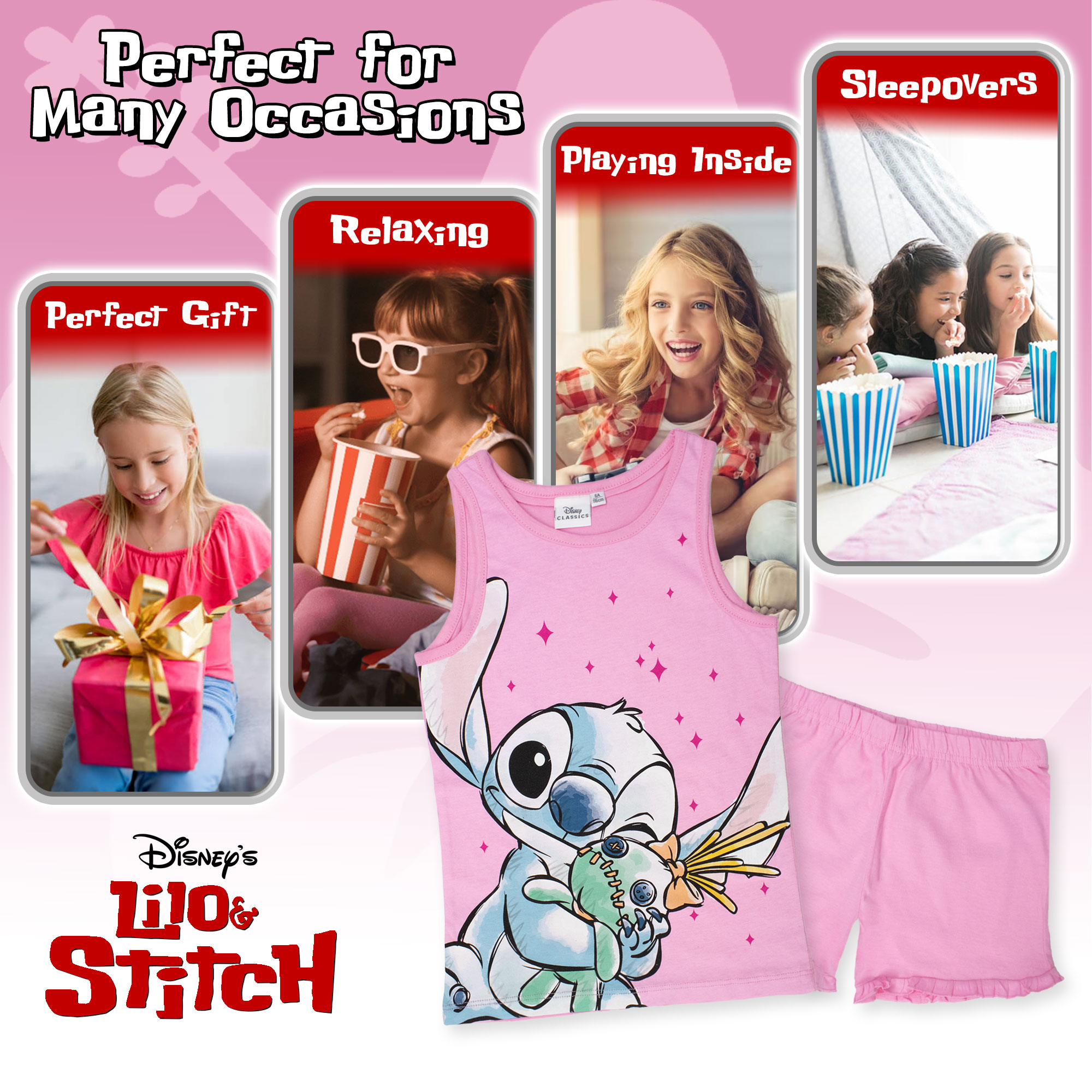 Pigiama Bambina Disney Lilo e Stitch in Cotone Leggero corto con canotta 7078 - Picture 12 of 15